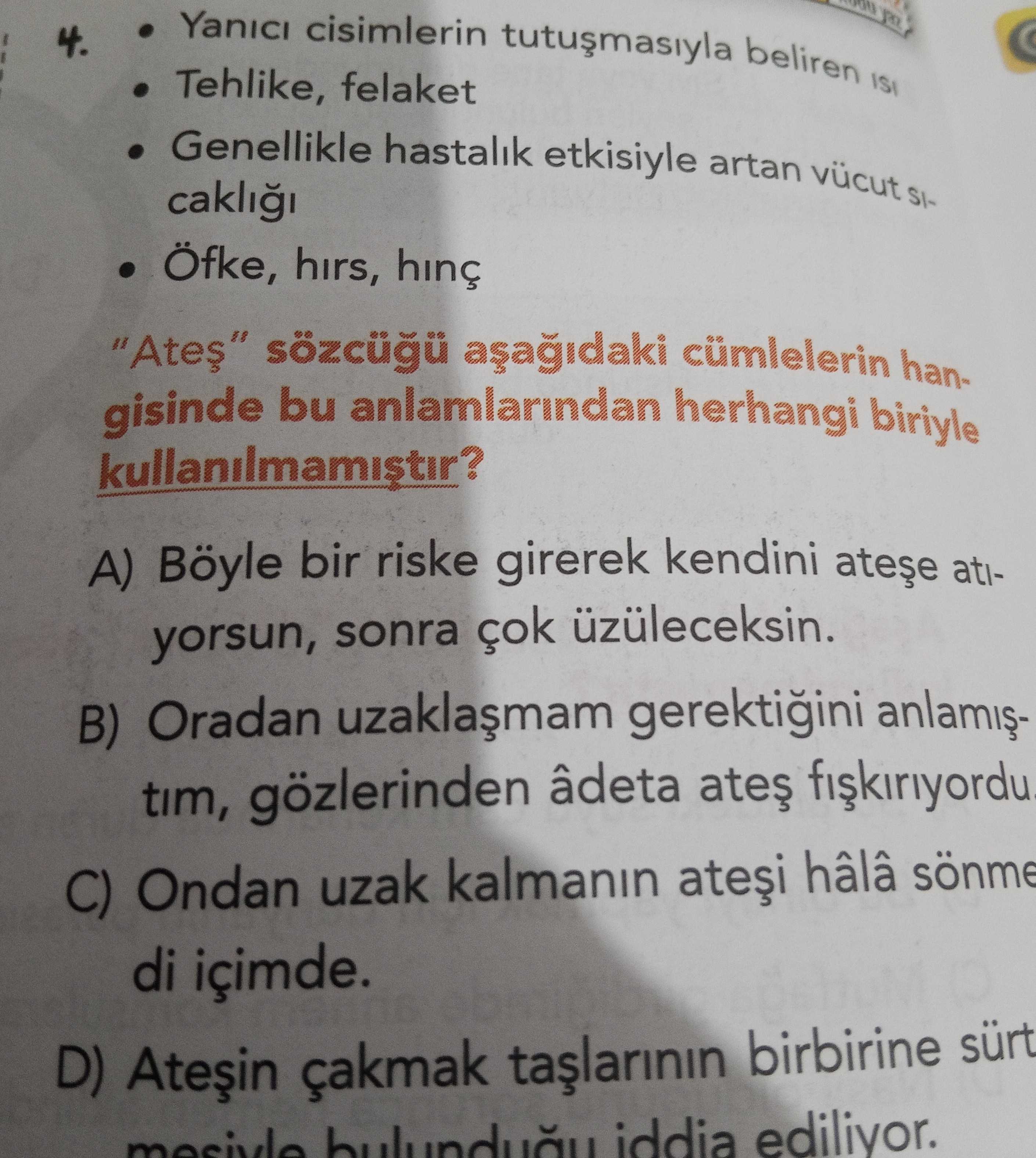 • Yanıcı cisimlerin tutuşmasıyla beliren ısı • Tehlike, felaket • Genellikle hastalık etkisiyle