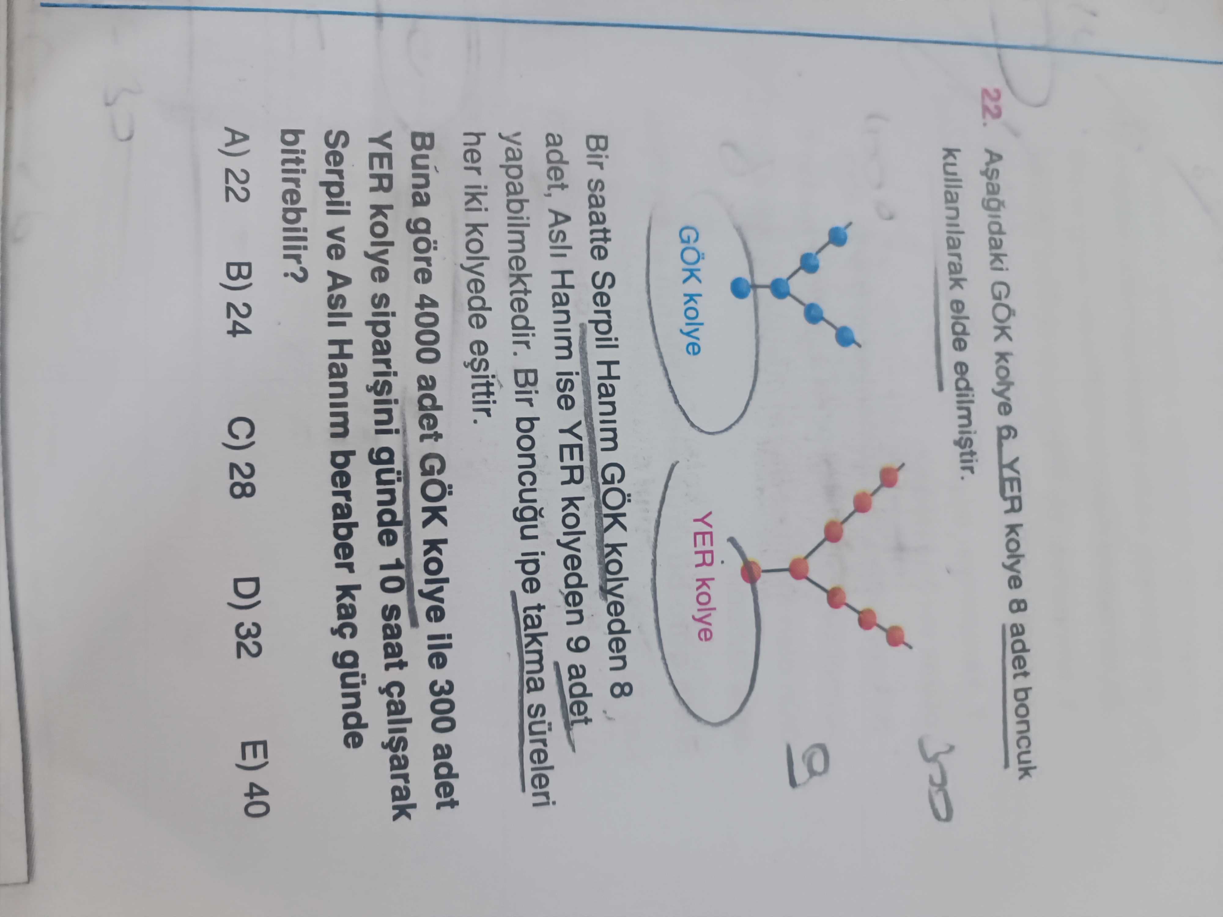 Aşağıdaki GÖK kolye 6, YER kolye 8 adet boncuk kullanılarak elde edilmiştir. Bir saatte Serpil Hanım