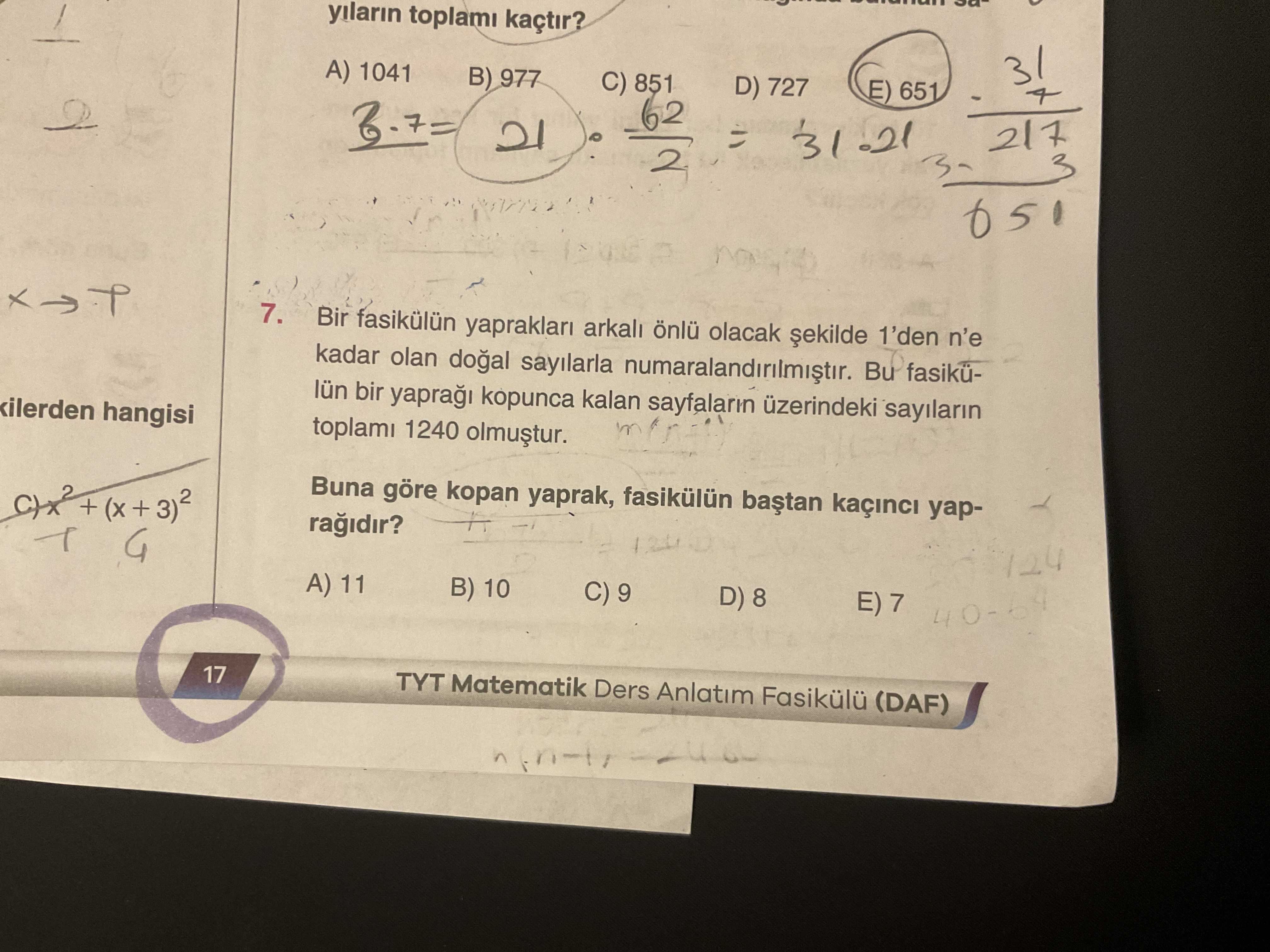 Bir fasikülün yaprakları arkalı önlü olacak şekilde 1'den n'e kadar olan doğal sayılarla