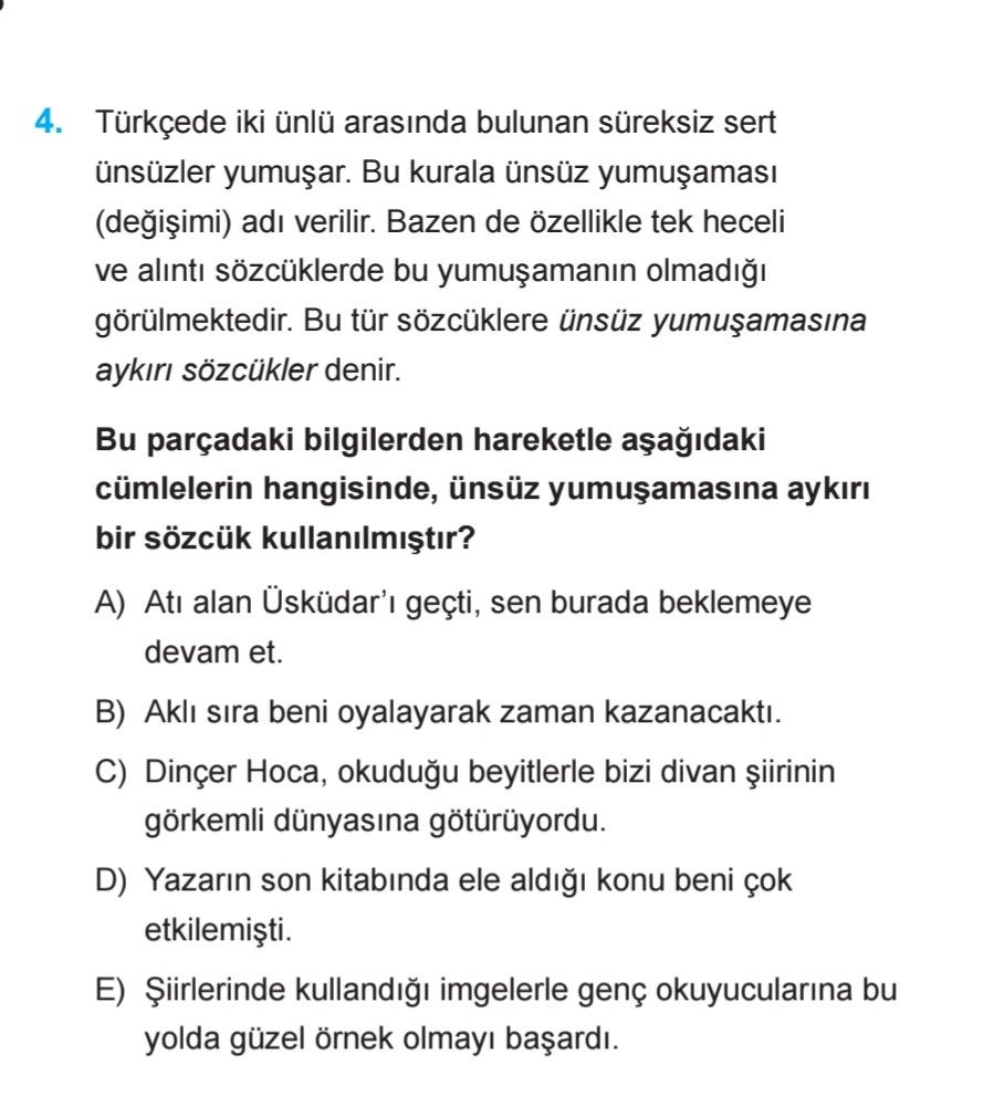 Türkçede iki ünlü arasında bulunan süreksiz sert ünsüzler yumuşar. Bu kurala ünsüz yumuşaması