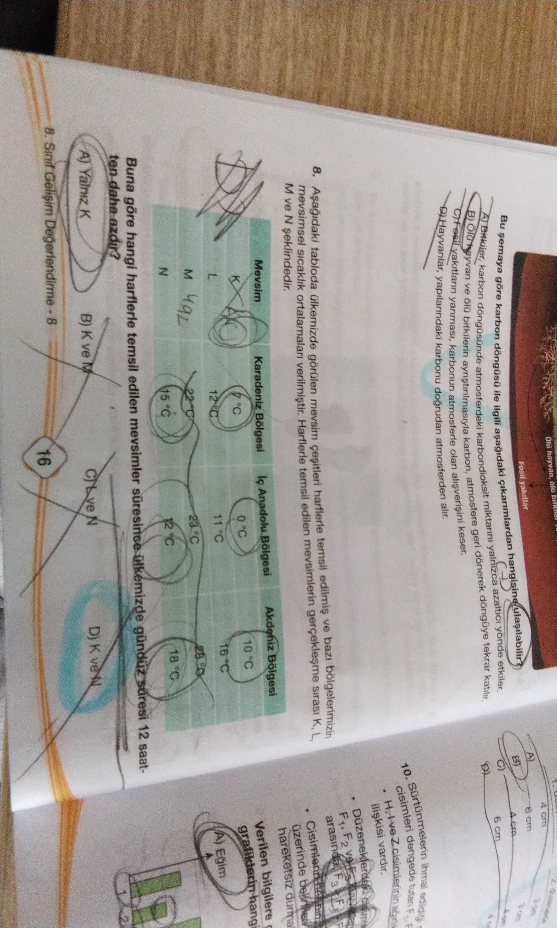 Aşağıdaki tabloda ülkemizde görülen mevsim çeşitleri harflerle temsil edilmiş ve bazı bölgelerimizin