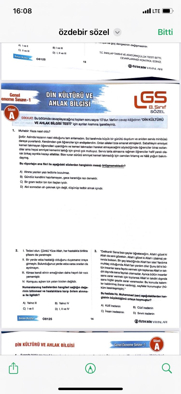 DİN KÜLTÜRÜ VE AHLAK BİLGİSİ DİKKAT: Bu bölümde cevaplayacağınız toplam soru sayısı 10'dur. Verilen