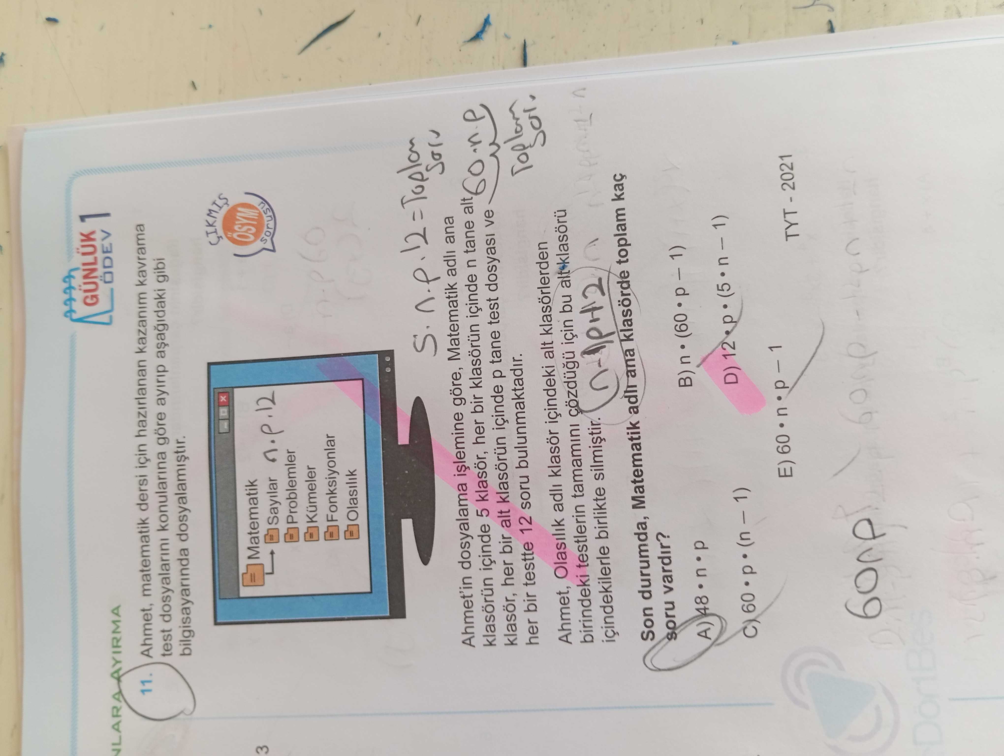 Ahmet, matematik dersi için hazırlanan kazanım kavrama test dosyalarını konularına göre ayırıp