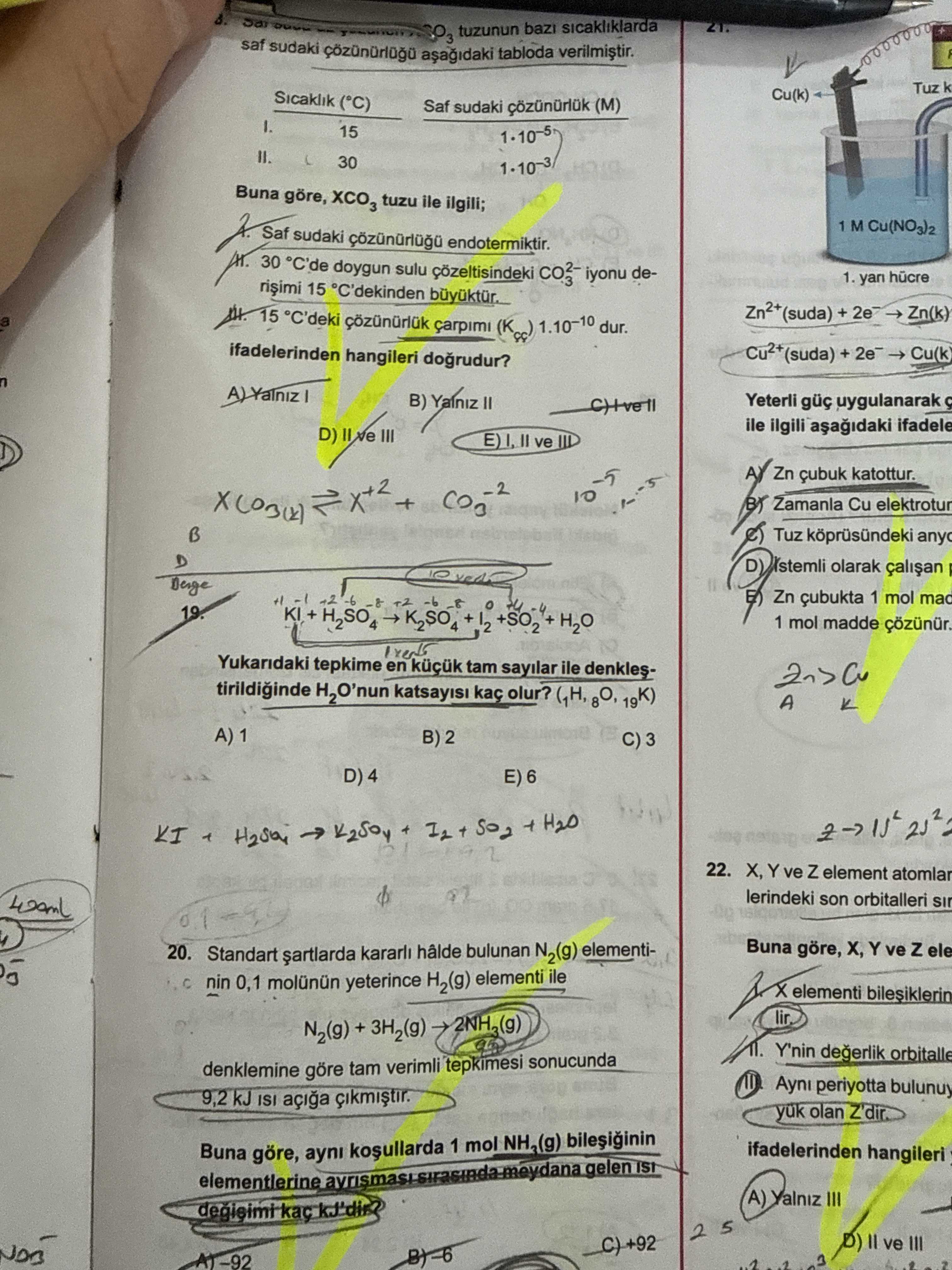 Sar suuu ... SO₃ tuzunun bazı sıcaklıklarda saf sudaki çözünürlüğü aşağıdaki tabloda verilmiştir