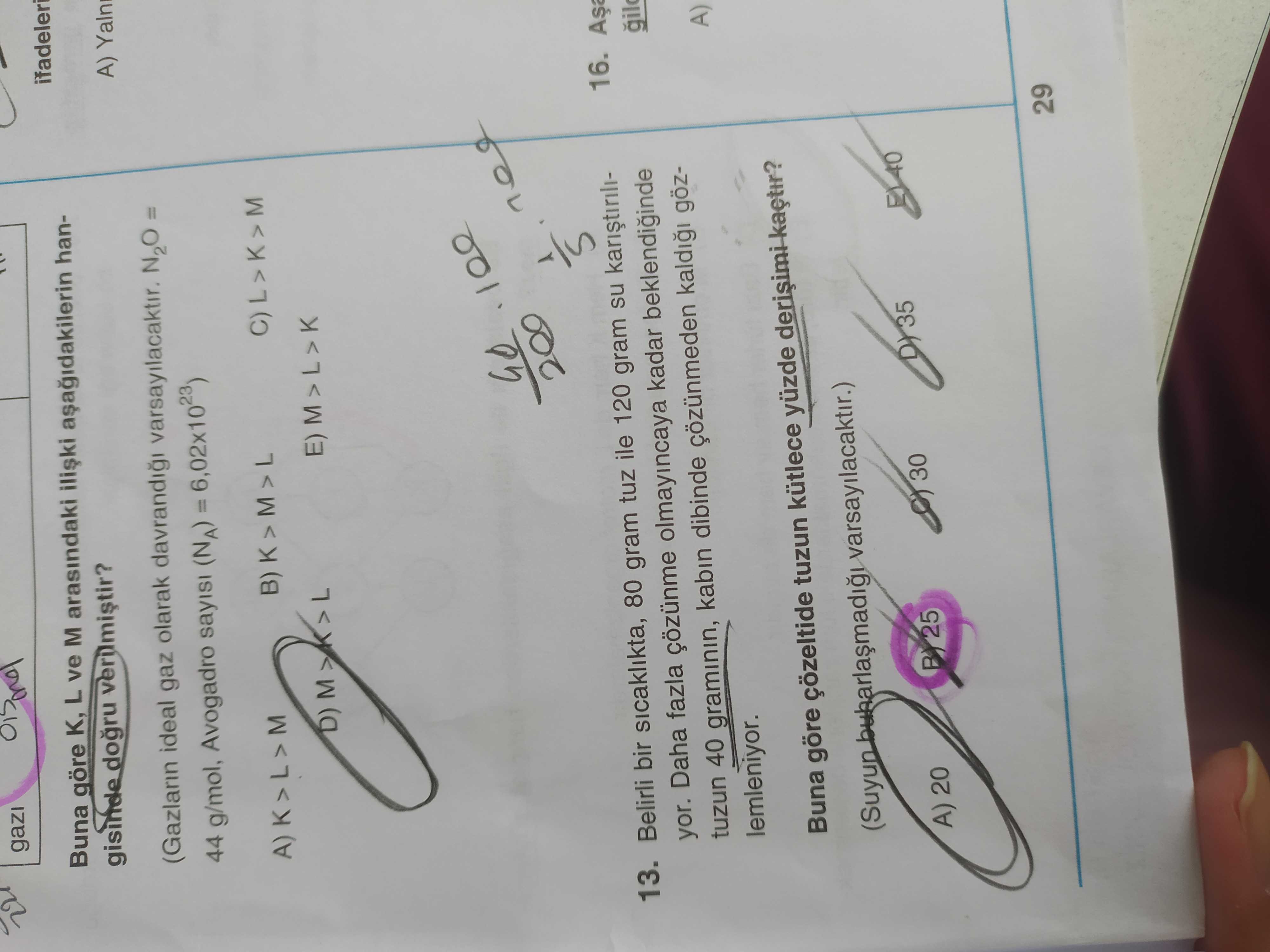 Belirli bir sıcaklıkta, 80 gram tuz ile 120 gram su karıştırılıyor. Daha fazla çözünme olmayıncaya