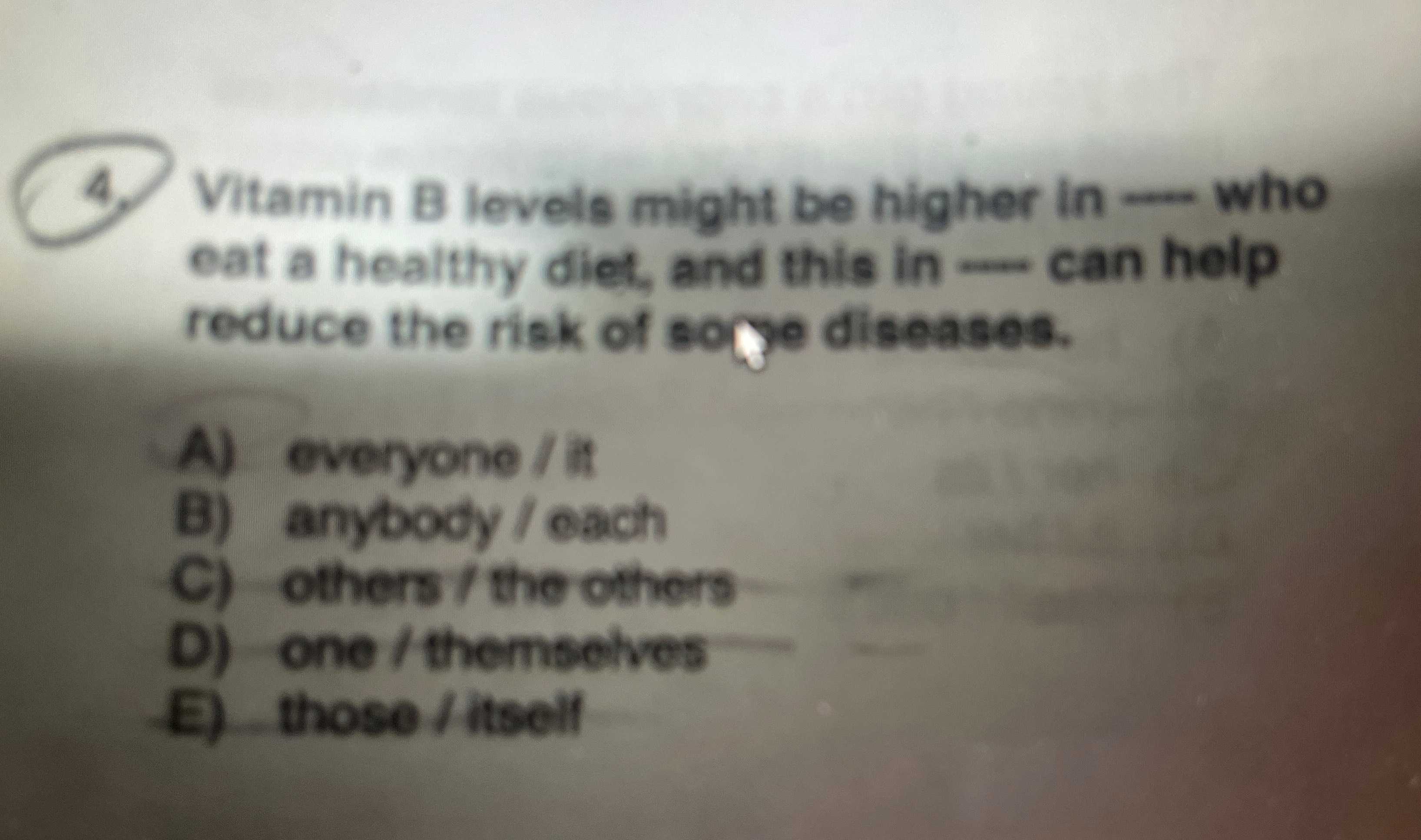 Vitamin B levels might be higher in —— who eat a healthy diet, and this in —— can help reduce the