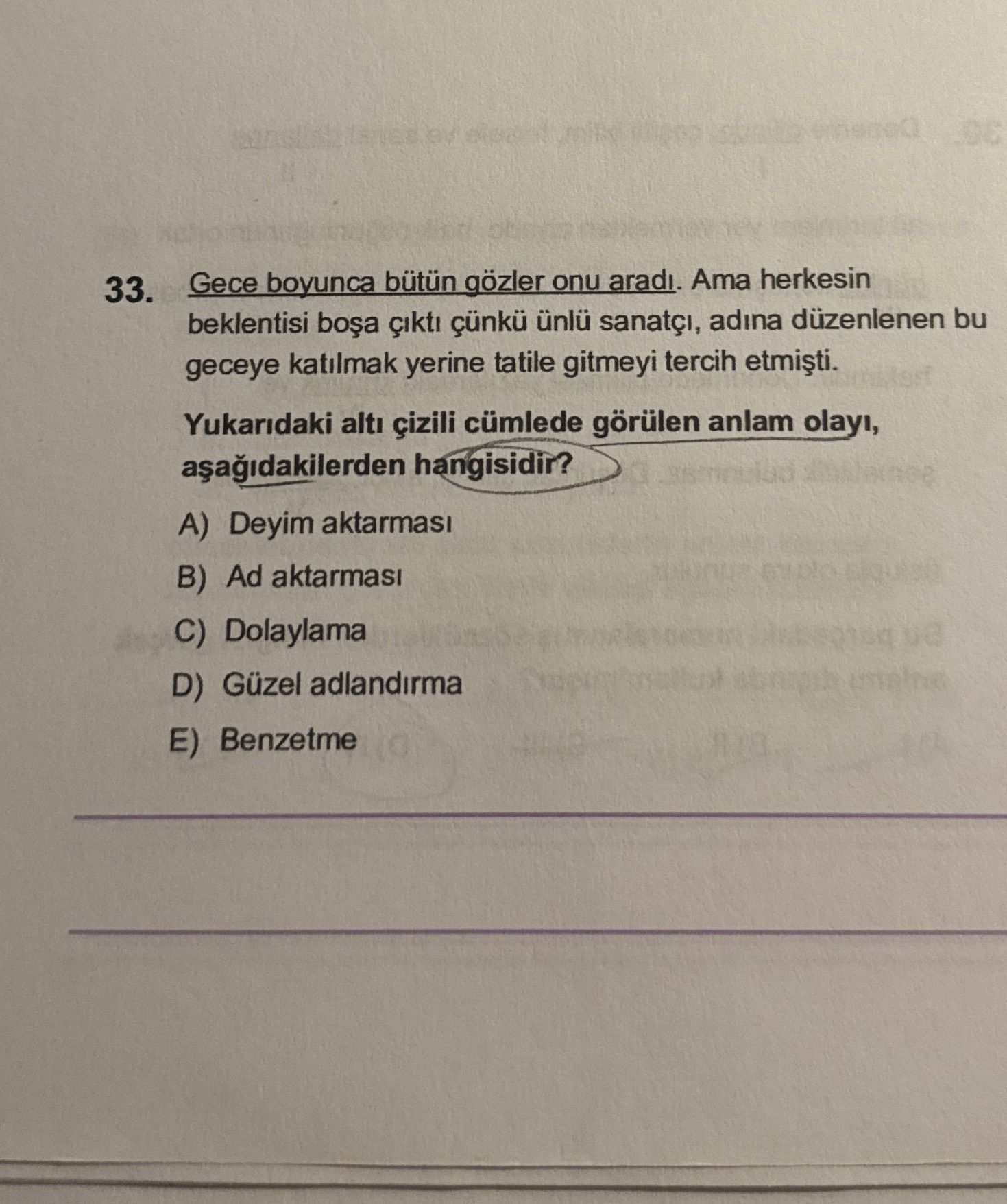 Gece boyunca bütün gözler onu aradı. Ama herkesin beklentisi boşa çıktı çünkü ünlü sanatçı, adına