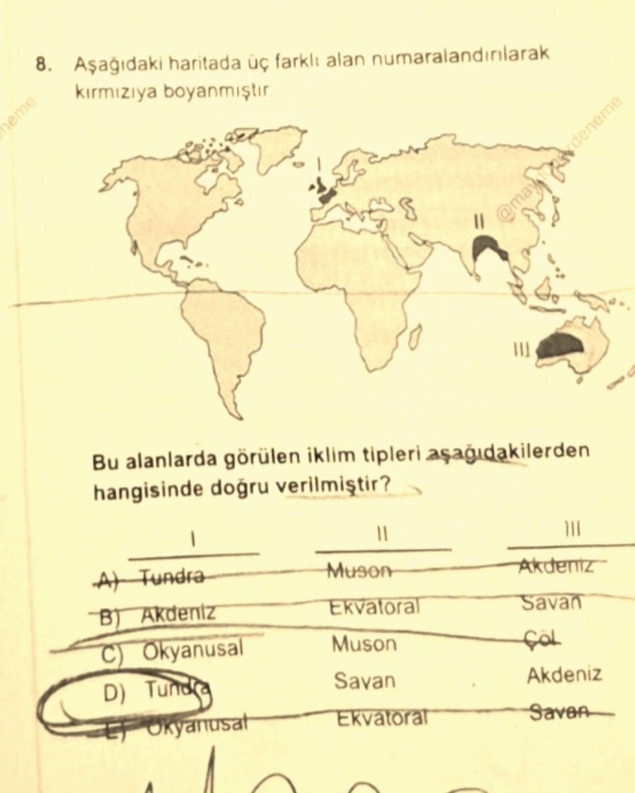 Aşağıdaki haritada üç farklı alan numaralandırılarak kırmızıya boyanmıştır. Bu alanlarda görülen