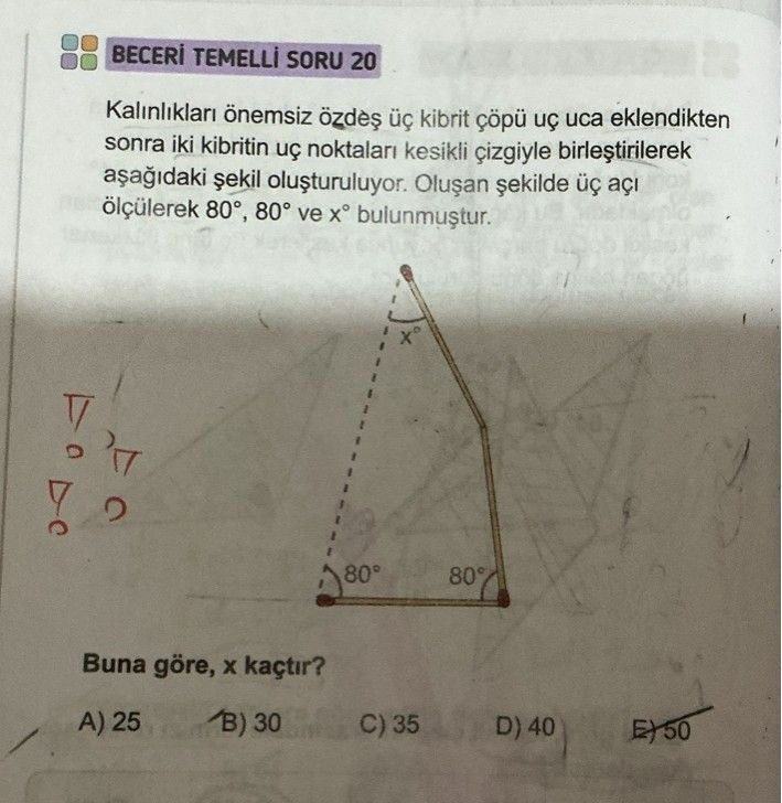 Kalınlıkları önemsiz özdeş üç kibrit çöpü uç uca eklendikten sonra iki kibritin uç noktaları kesikli