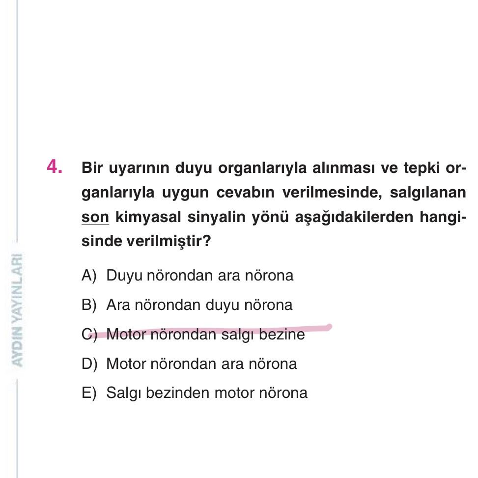 Bir uyarının duyu organlarıyla alınması ve tepki organlarıyla uygun cevabın verilmesinde, salgılanan