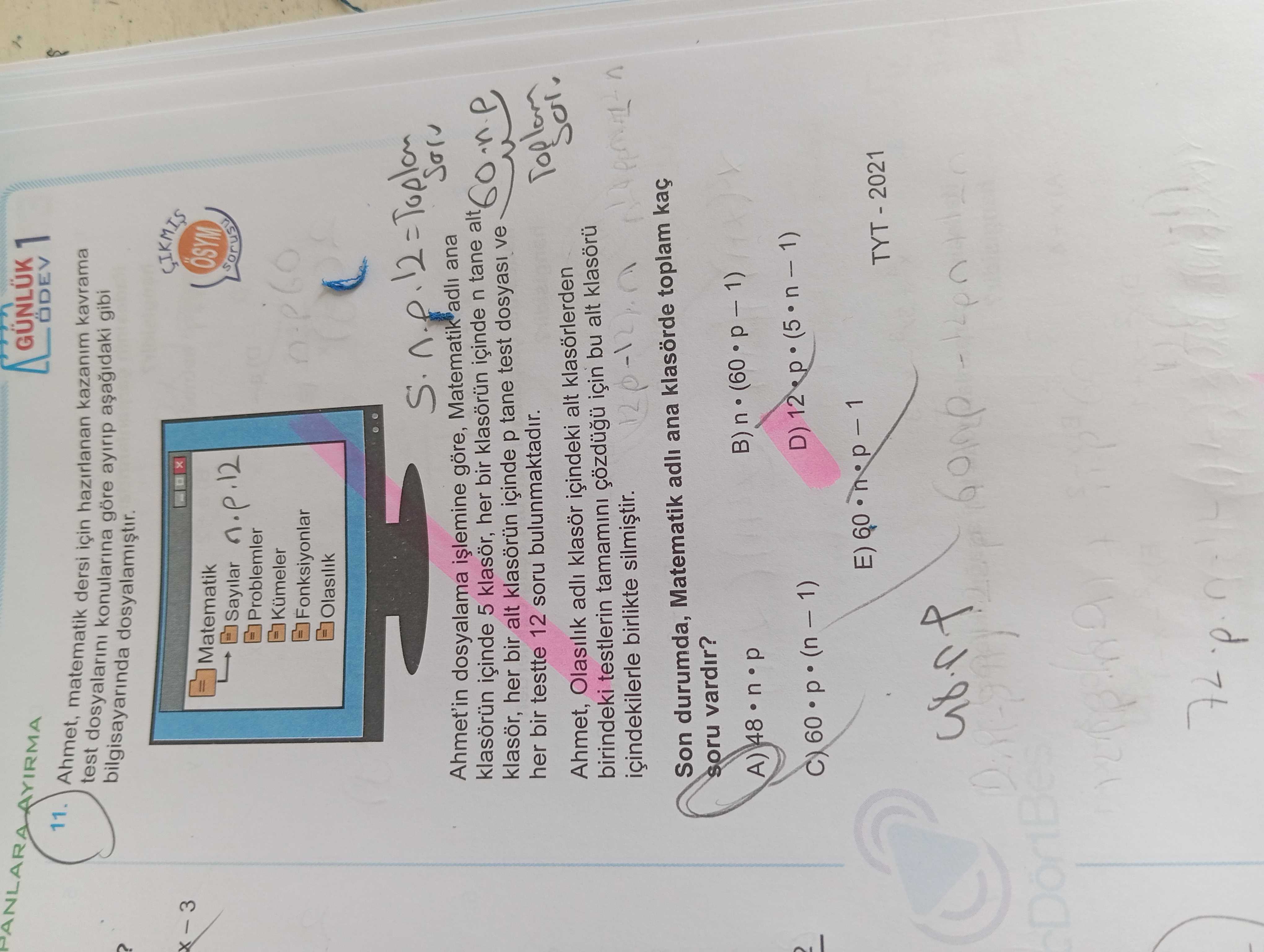 Ahmet, matematik dersi için hazırlanan kazanım kavrama test dosyalarını konularına göre ayırıp