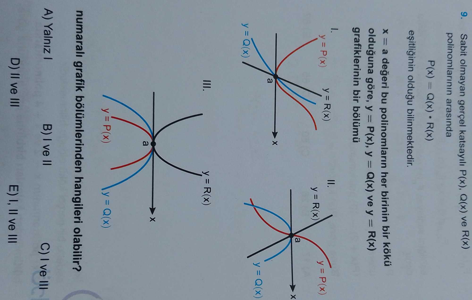 Sabit olmayan gerçel katsayılı P(x), Q(x) ve R(x) polinomlarının arasında P(x) = Q(x) · R(x)