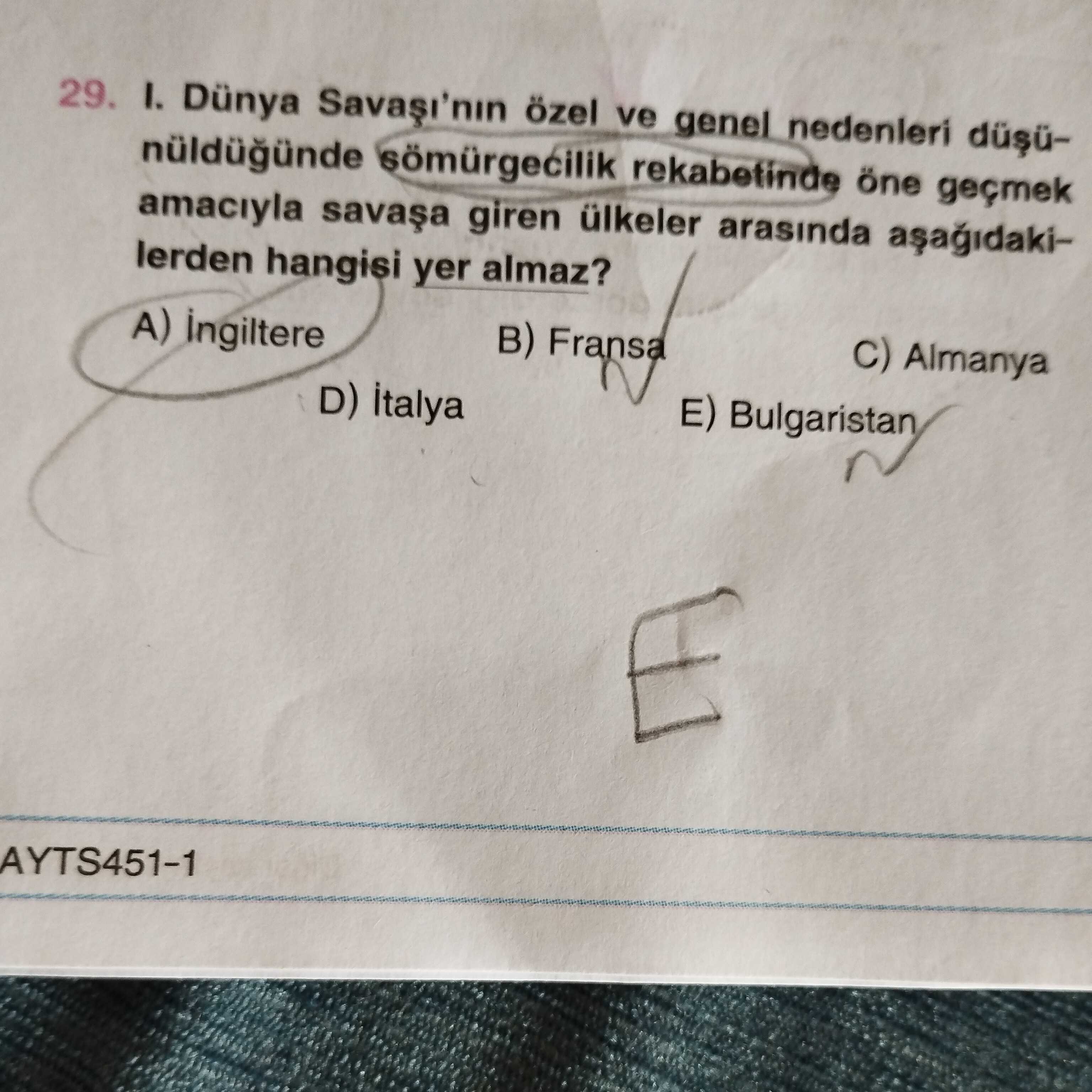 I. Dünya Savaşı'nın özel ve genel nedenlerı düşünüldünde sömürgecilik rekabetinde öne geçmek