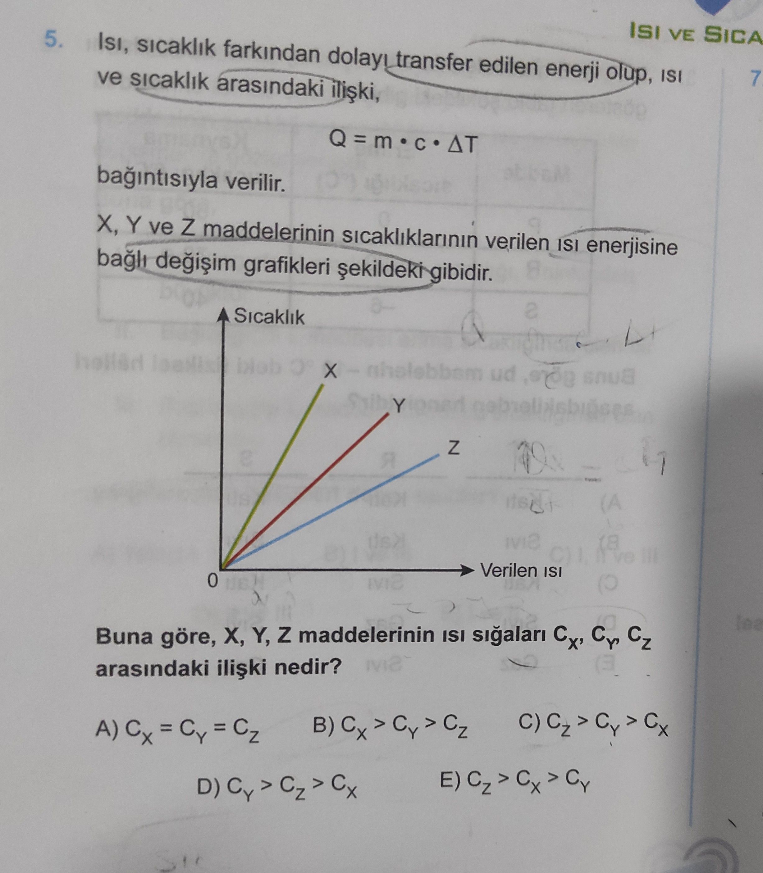 Isı, sıcaklık farkından dolayı transfer edilen enerji olup, ısı ve sıcaklık arasındaki ilişki, Q = m