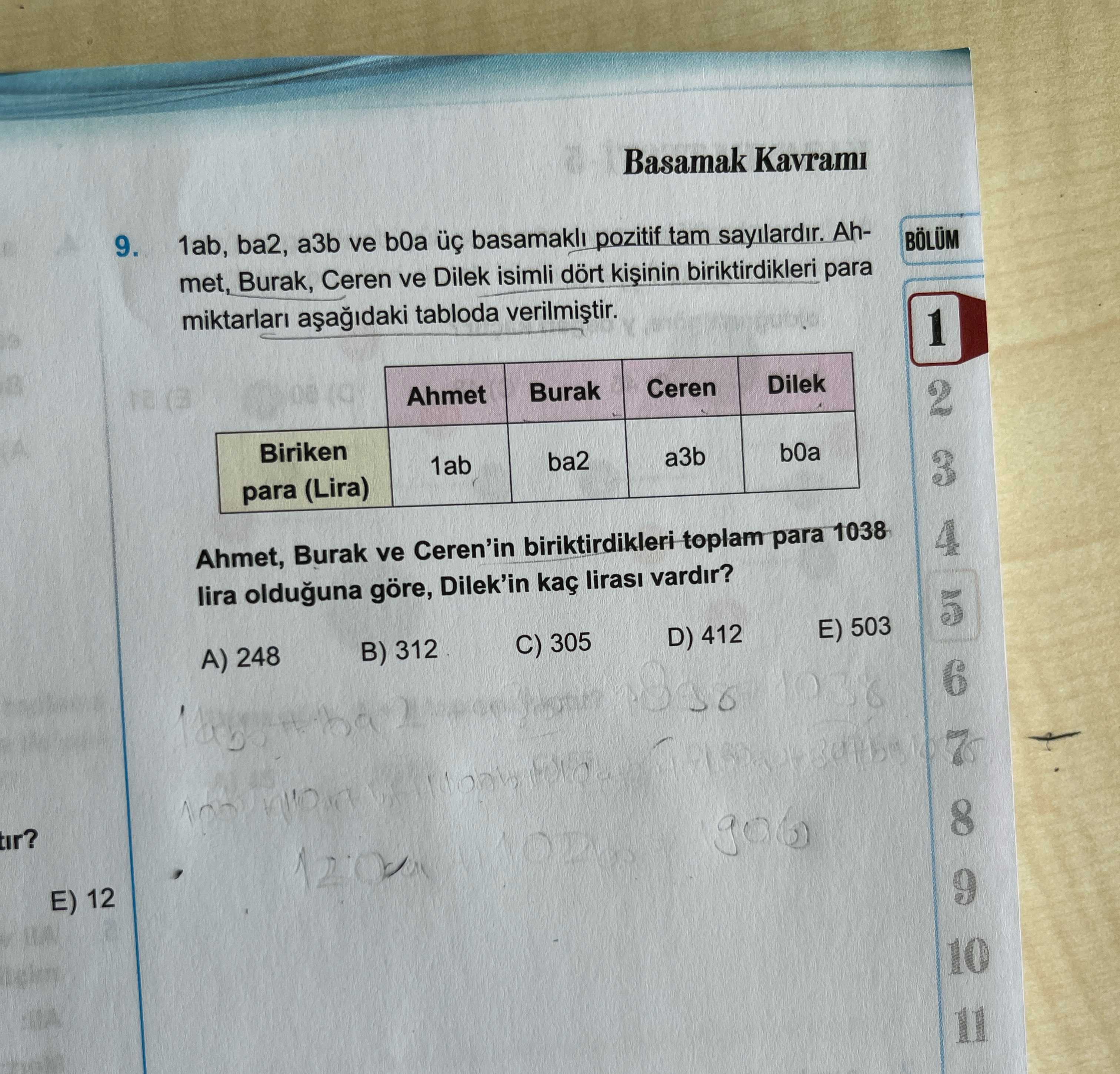 1ab, ba2, a3b ve b0a üç basamaklı pozitif tam sayılardır. Ahmet, Burak, Ceren ve Dilek isimli dört