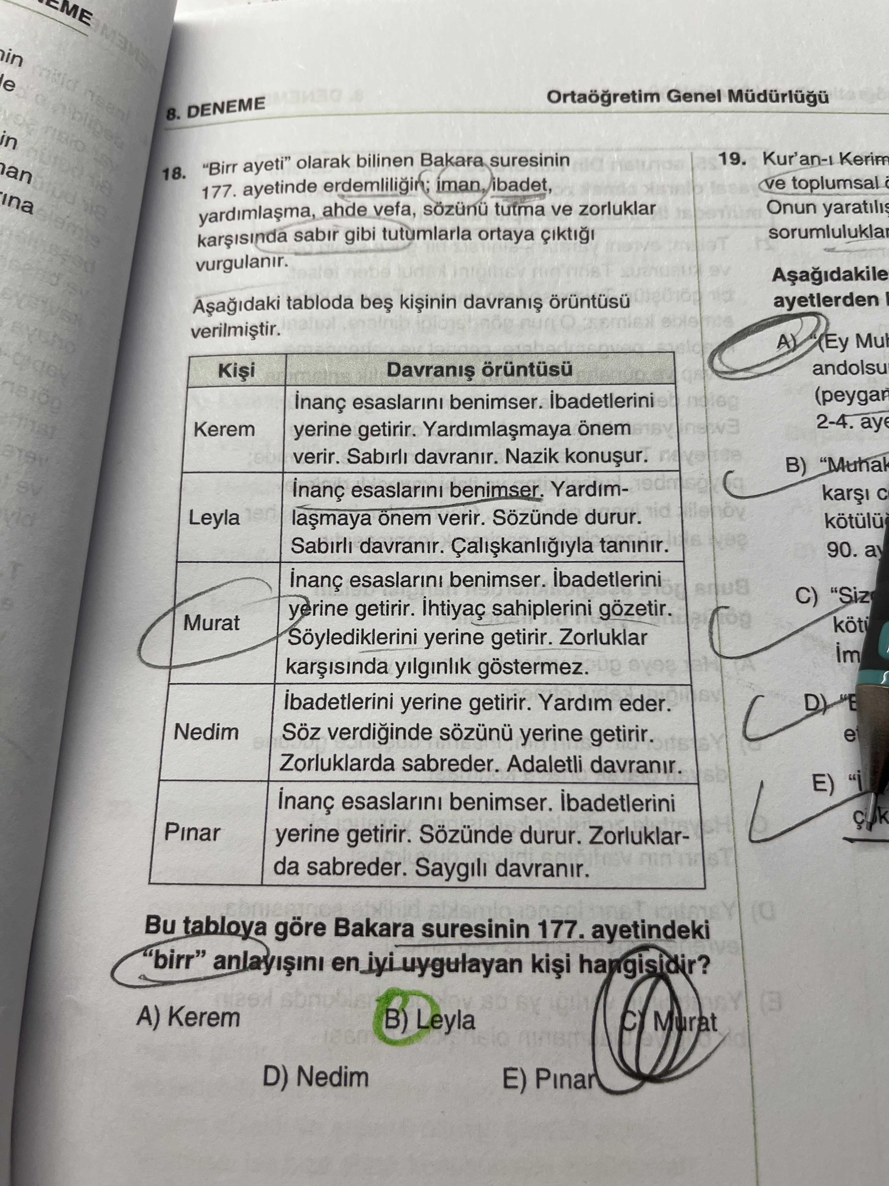 "Birr ayeti" olarak bilinen Bakara suresinin 177. ayetinde erdemliliğin; iman, ibadet, yardımlaşma
