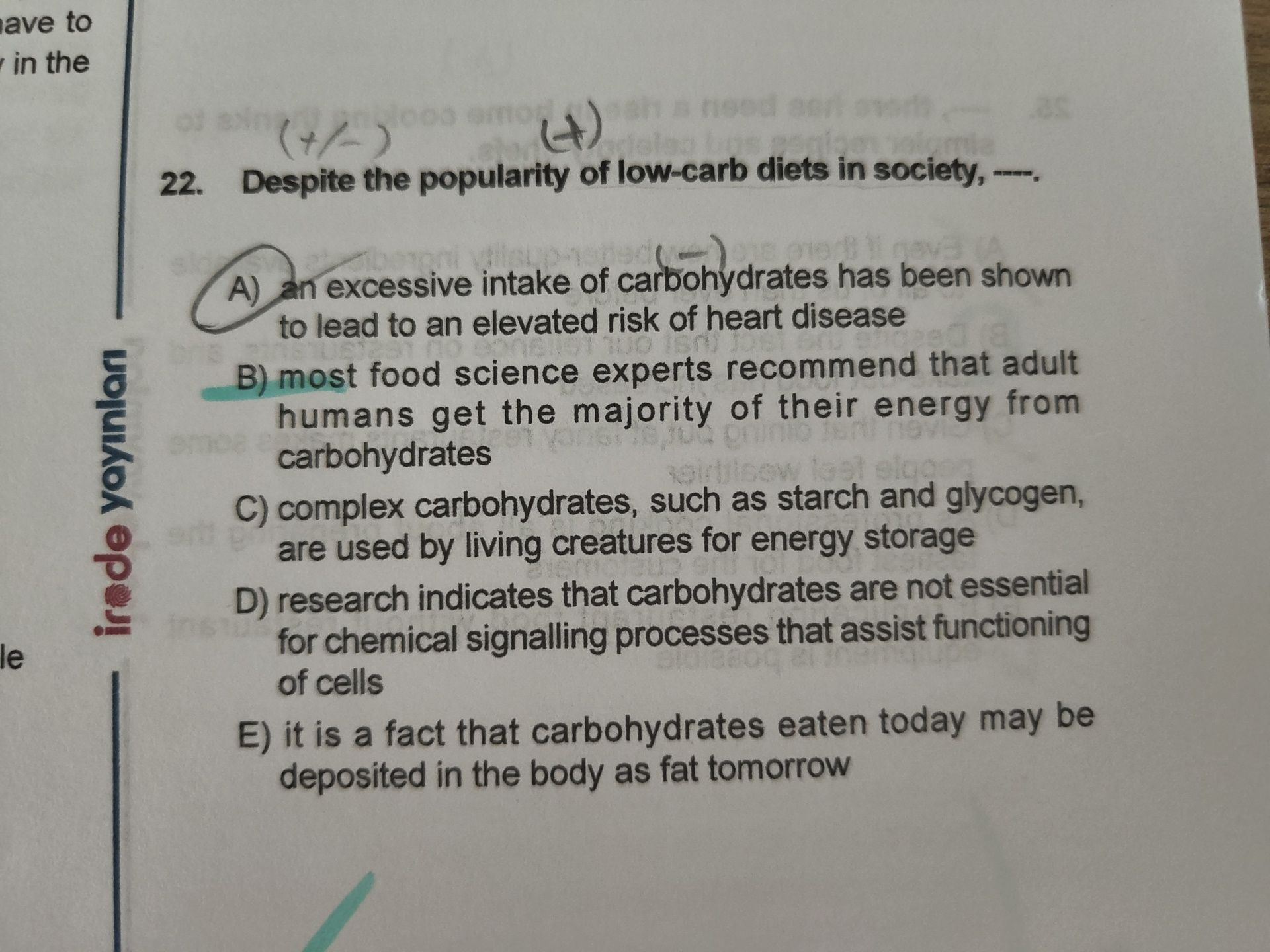 Despite the popularity of low-carb diets in society, ----.