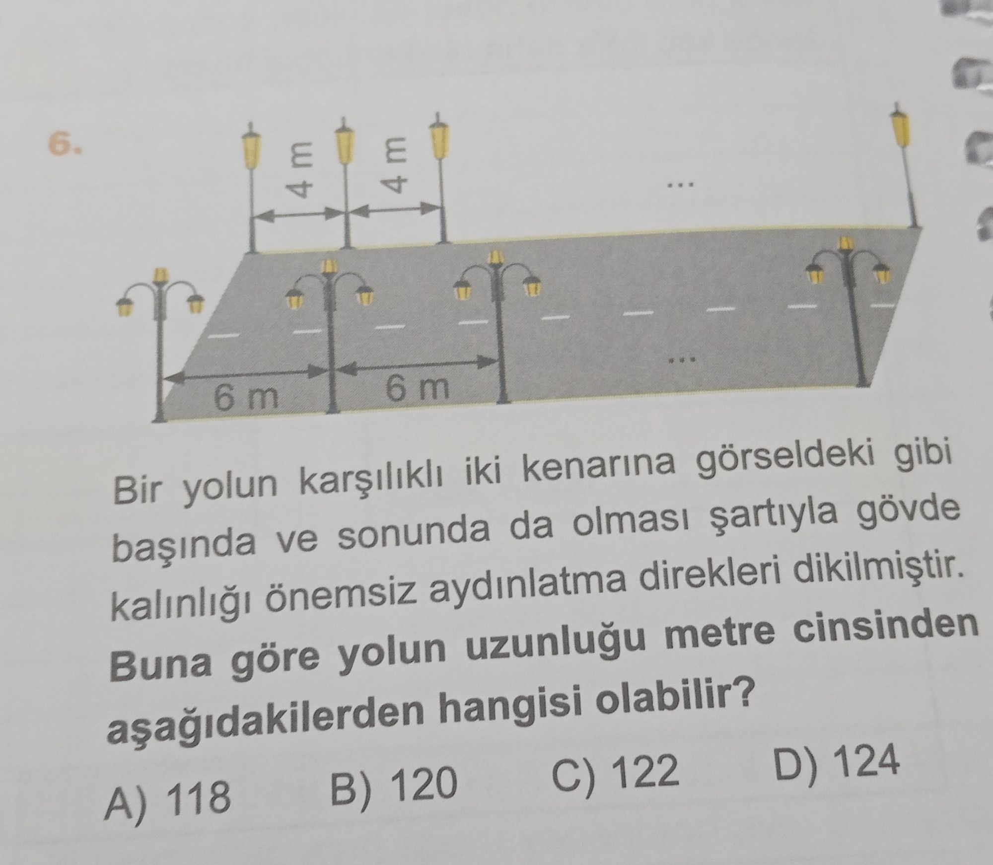 Bir yolun karşılıklı iki kenarına görseldeki gibi başında ve sonunda da olması şartıyla gövde