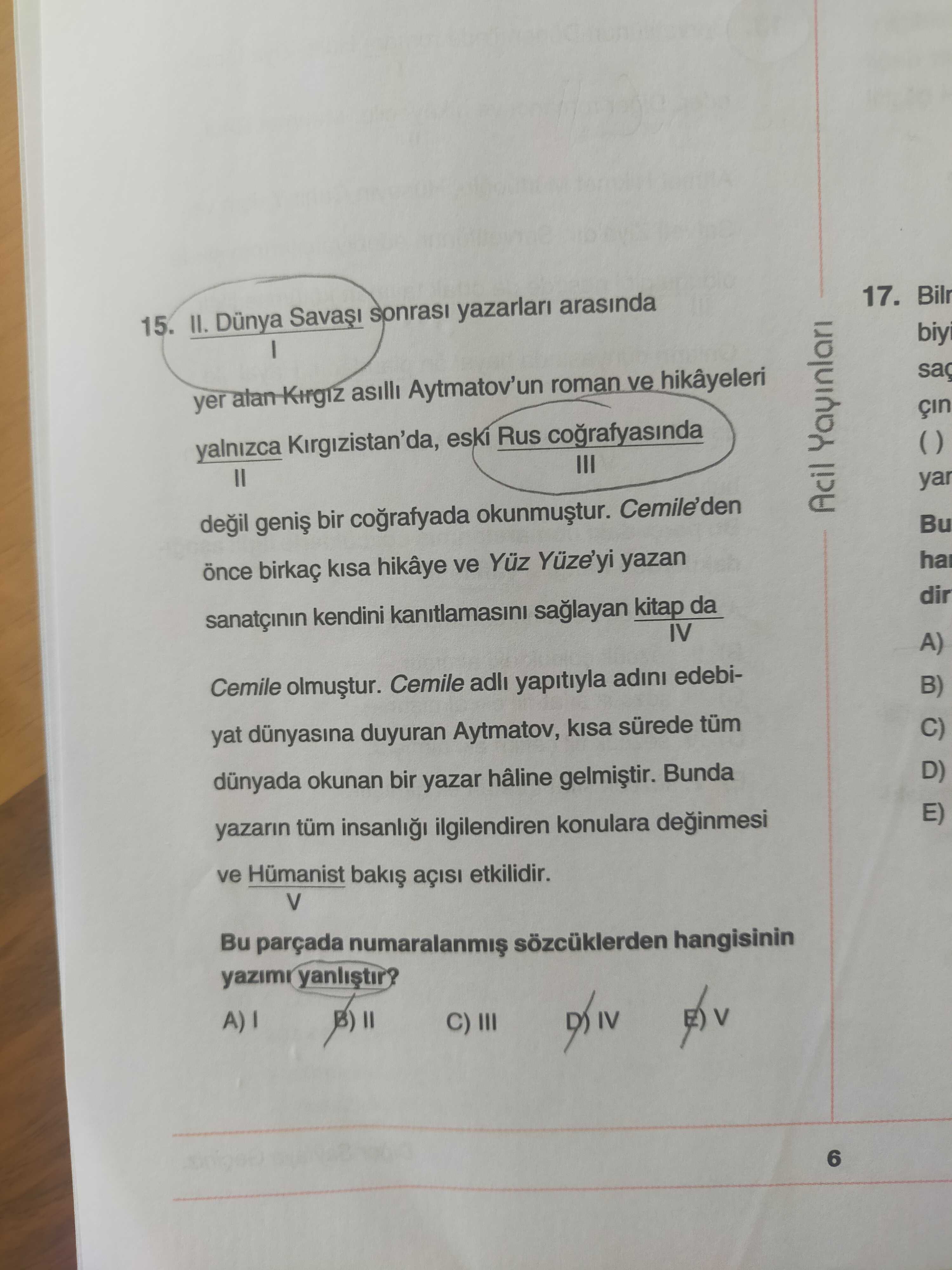 II. Dünya Savaşı sonrası yazarları arasında I yer alan Kırgız asıllı Aytmatov'un roman ve hikâyeleri