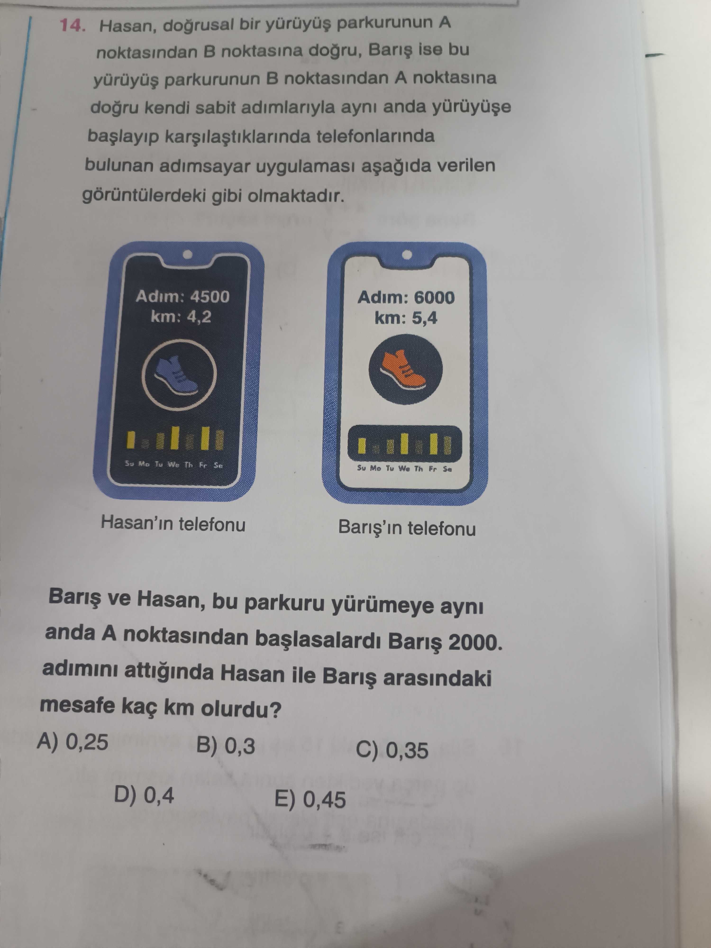 Hasan, doğrusal bir yürüyüş parkurunun A noktasından B noktasına doğru, Barış ise bu yürüyüş