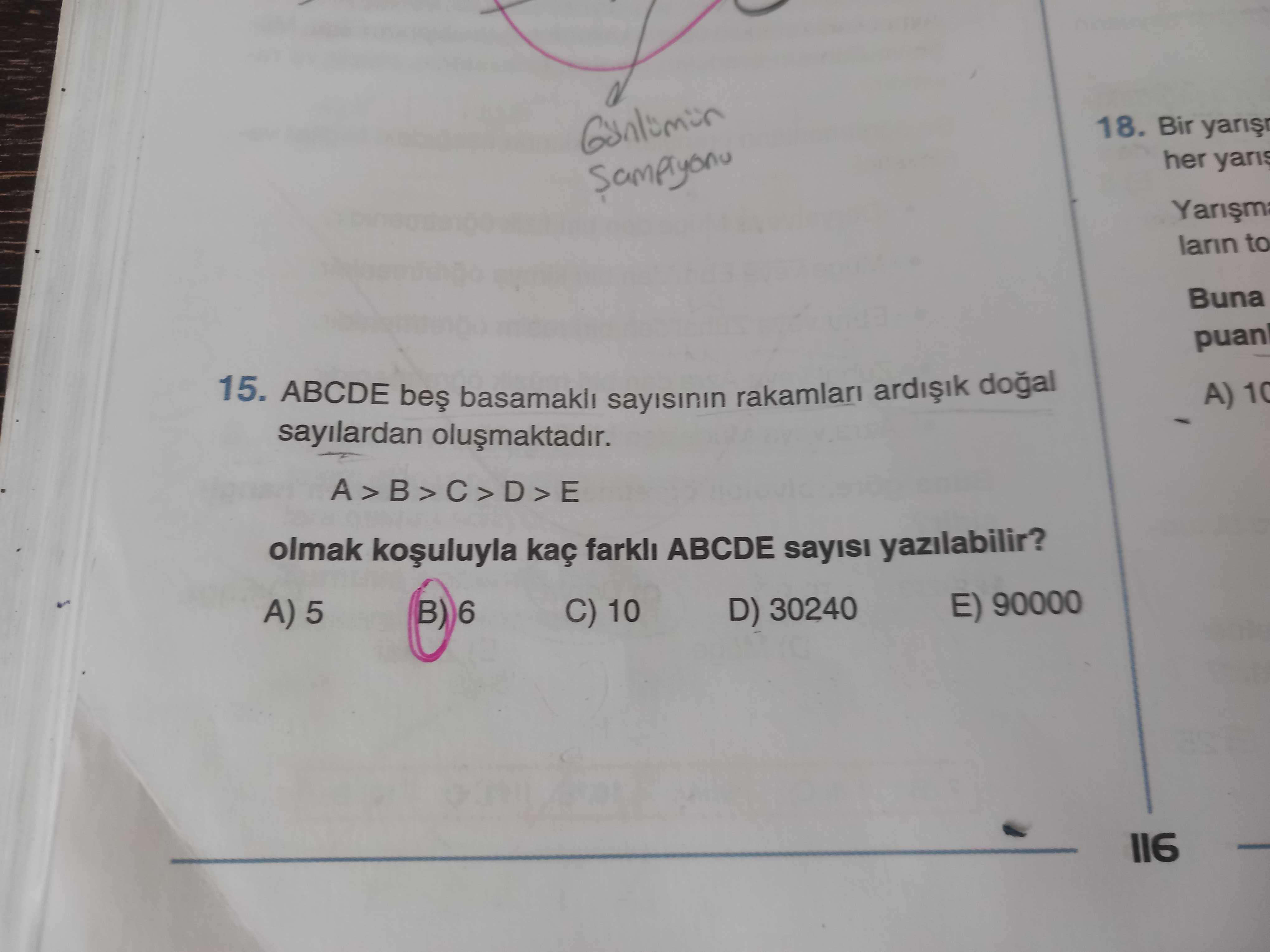 ABCDE beş basamaklı sayısının rakamları ardışık doğal sayılardan oluşmaktadır. A > B > C > D > E