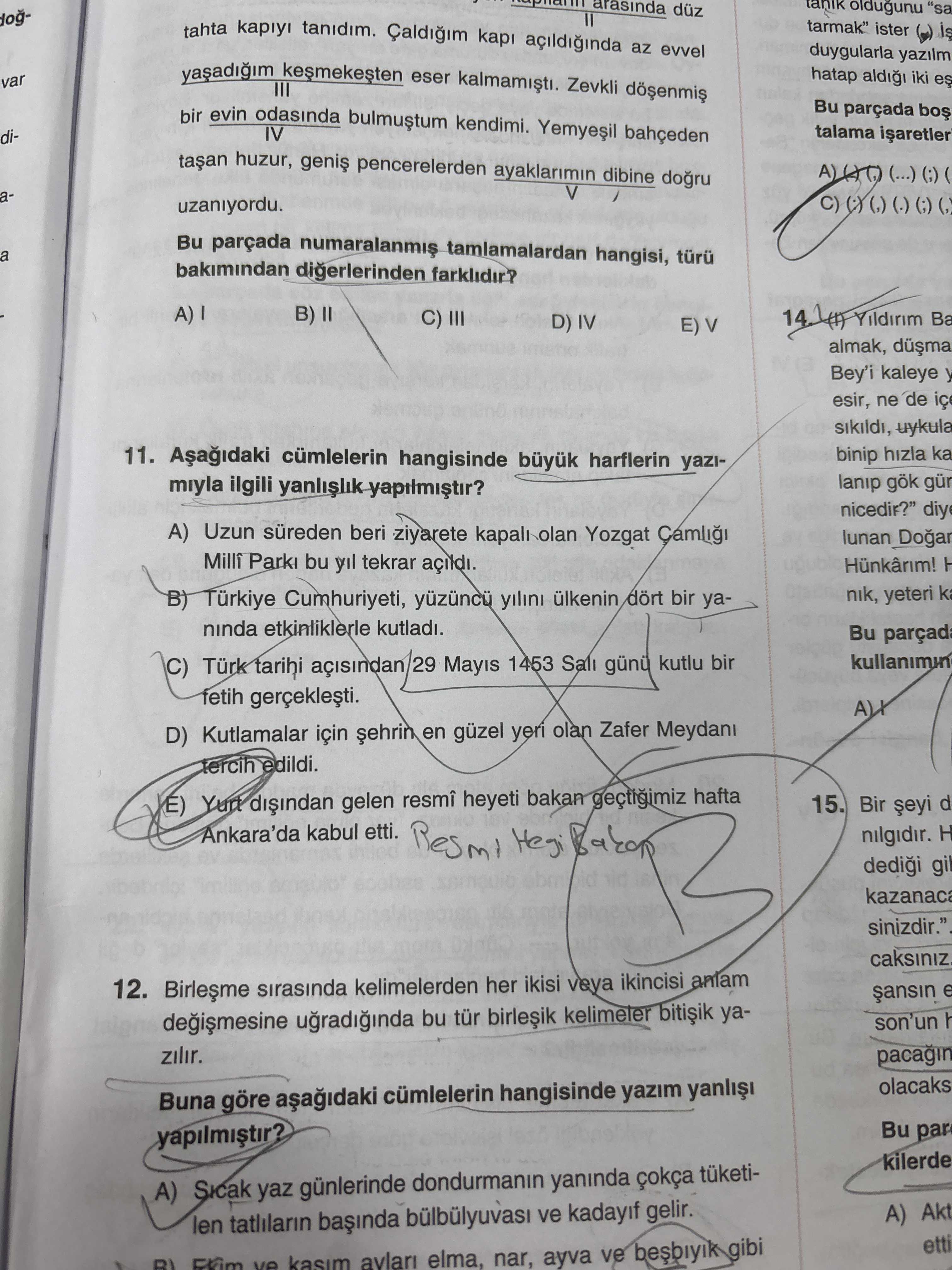 Aşağıdaki cümlelerin hangisinde büyük harflerin yazımıyla ilgili yanlışlık yapılmıştır?