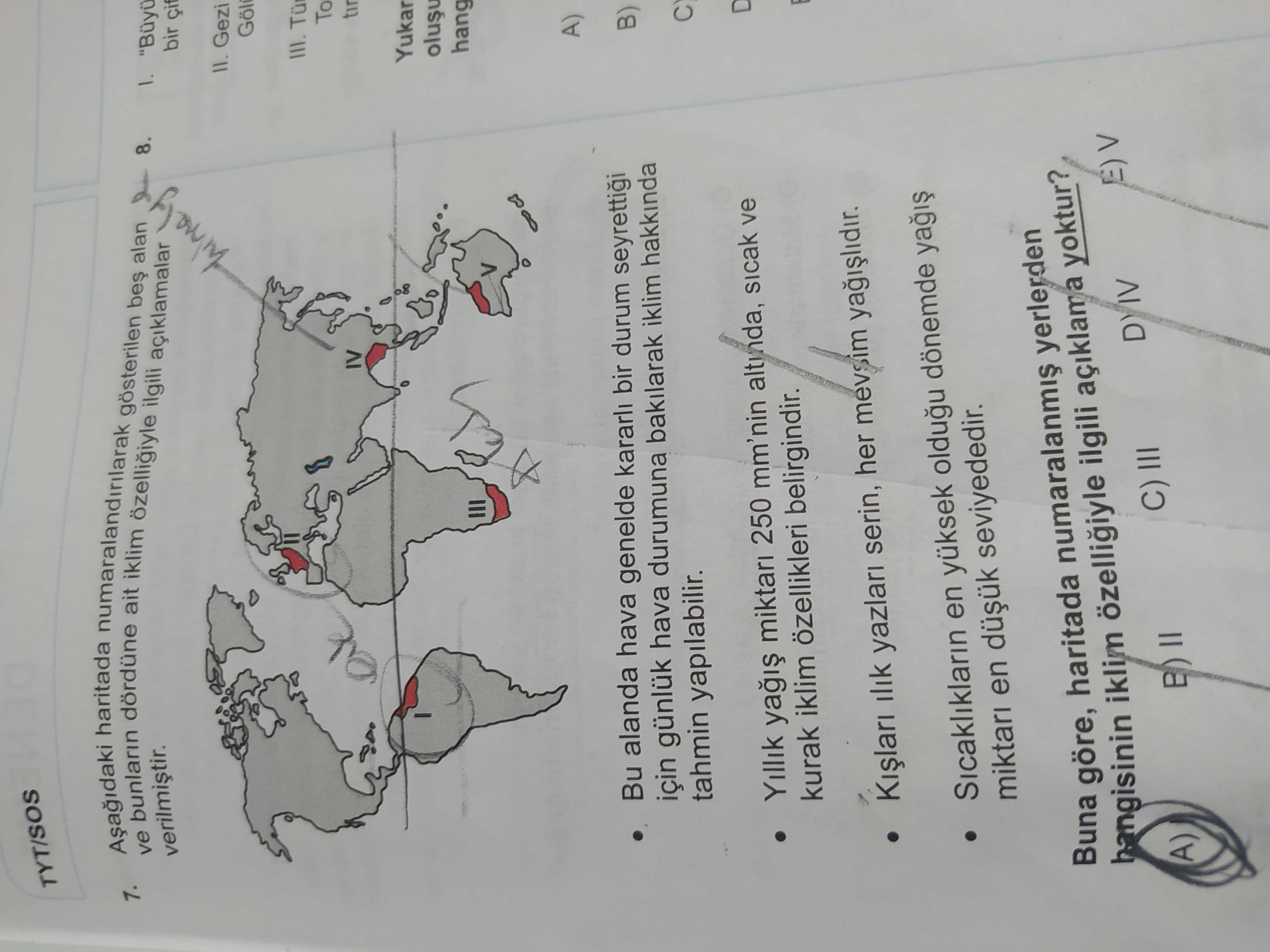 Aşağıdaki haritada numaralandırılan beş alanı niteleyen özellikleriyle ilgili açıklamalar