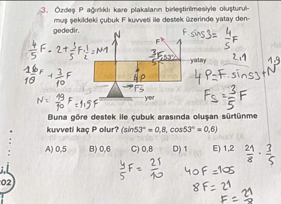 Özdeş P ağırlıklı kare plakaların birleştirilmesiyle oluşturulmuş şekildeki çubuk F kuvveti ile