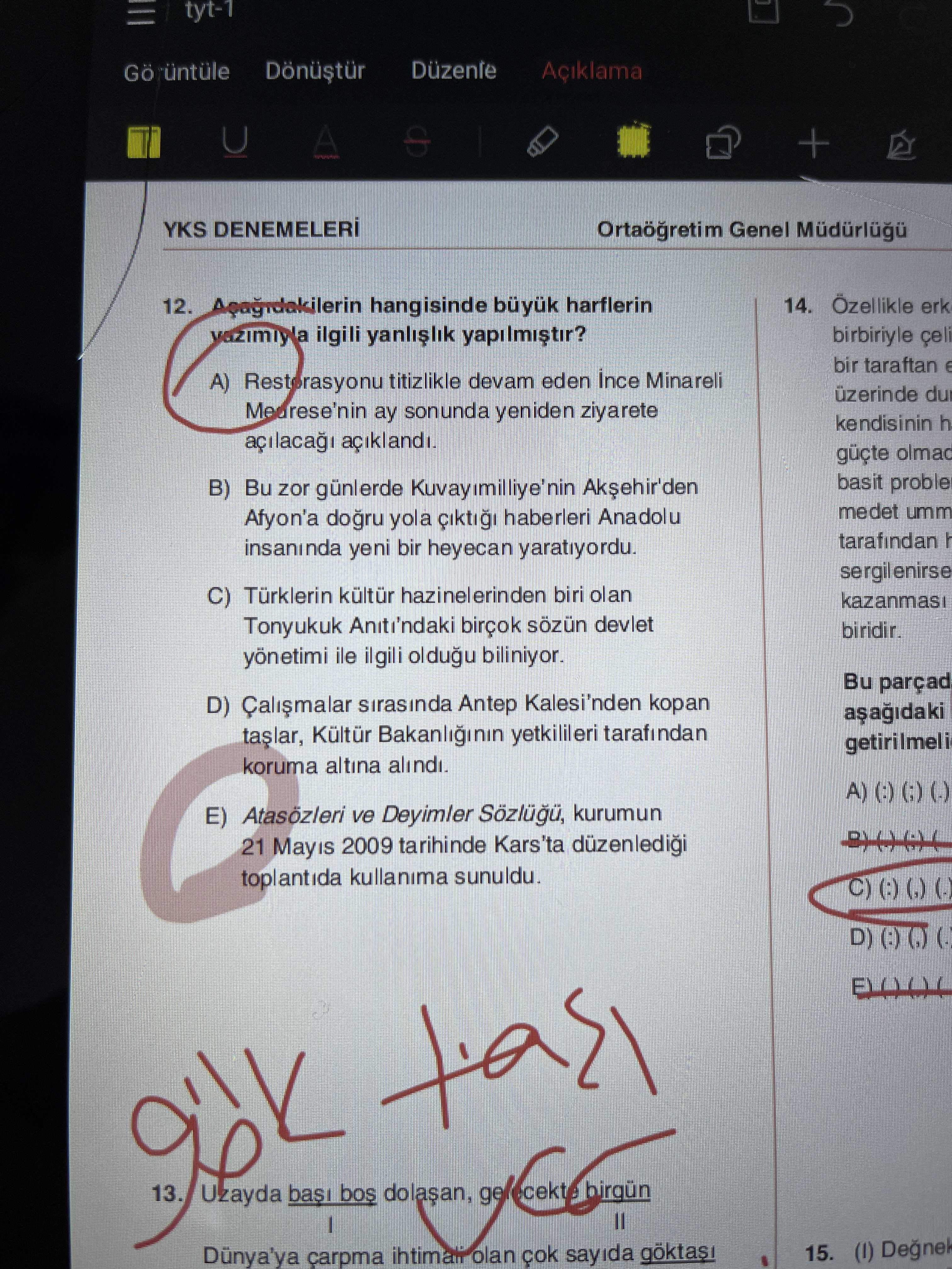 Aşağıdakilerin hangisinde büyük harflerin yazımıyla ilgili yanlışlık yapılmıştır?