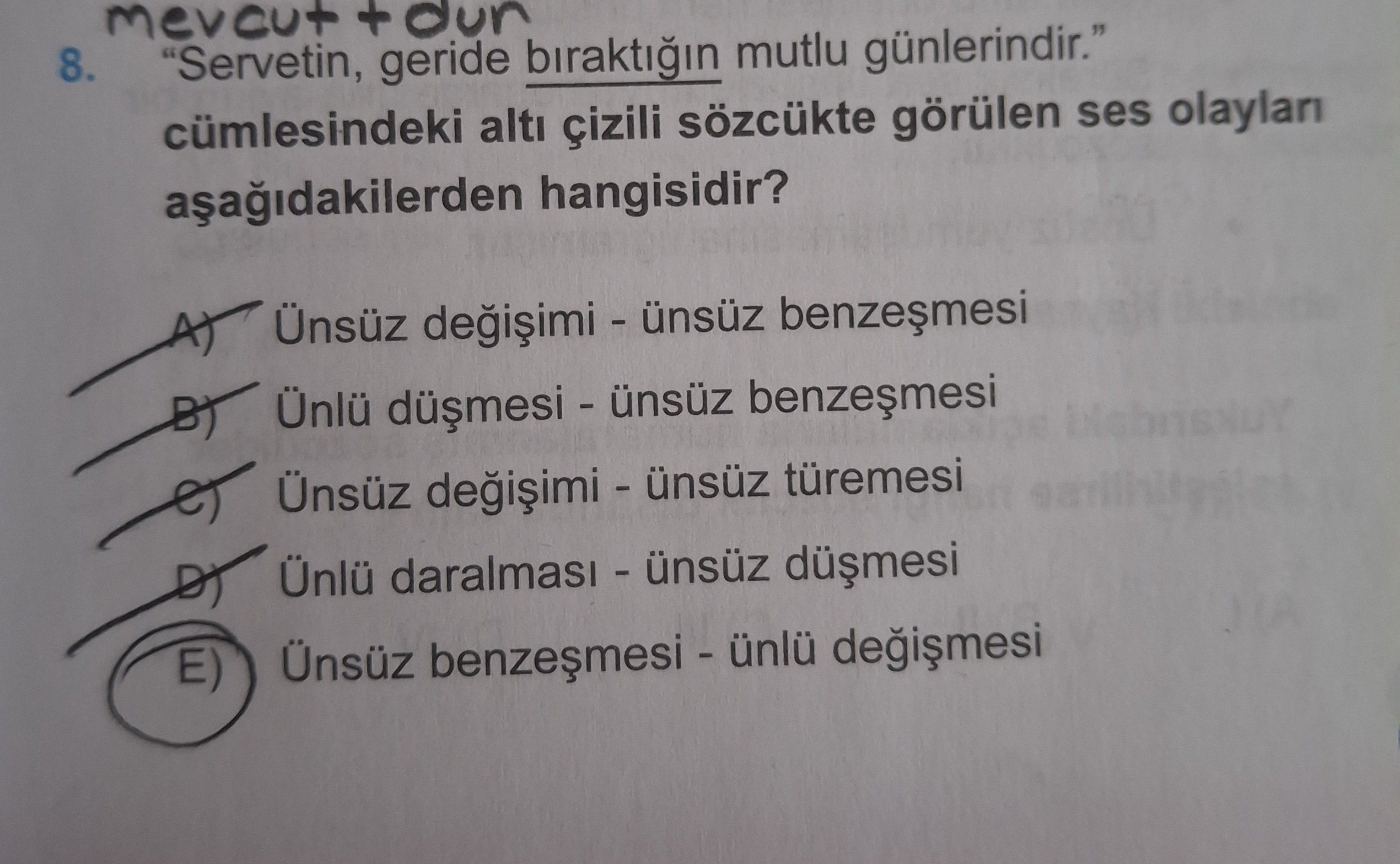 "Servetin, geride bıraktığın mutlu günlerindir." cümlesindeki altı çizili sözcükte görülen ses