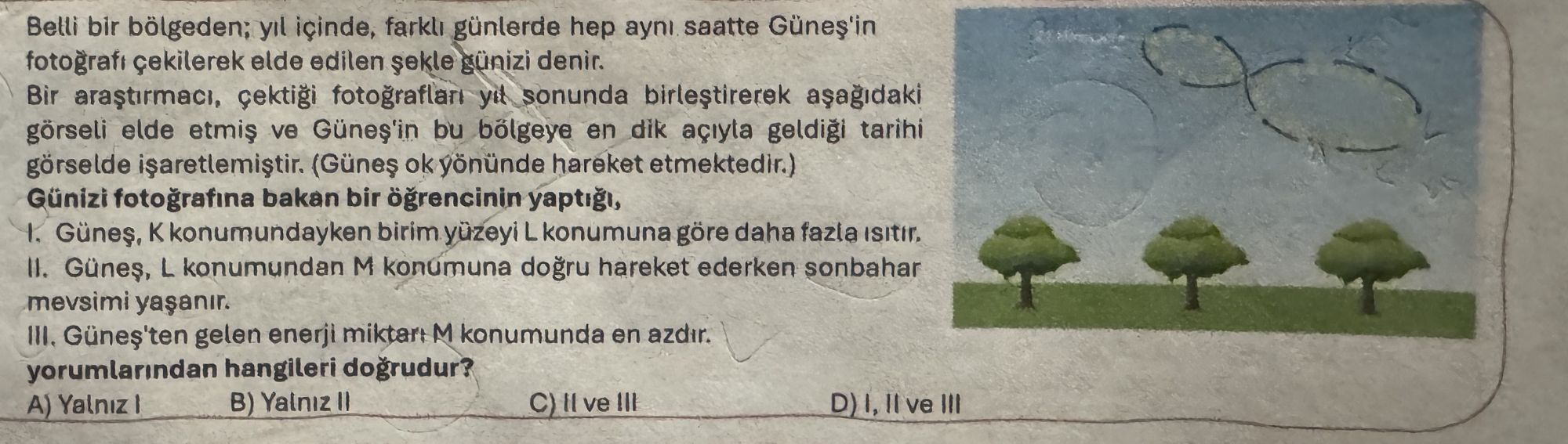 Belli bir bölgeden; yıl içinde, farklı günlerde hep aynı saatte Güneş'in fotoğrafı çekilerek elde