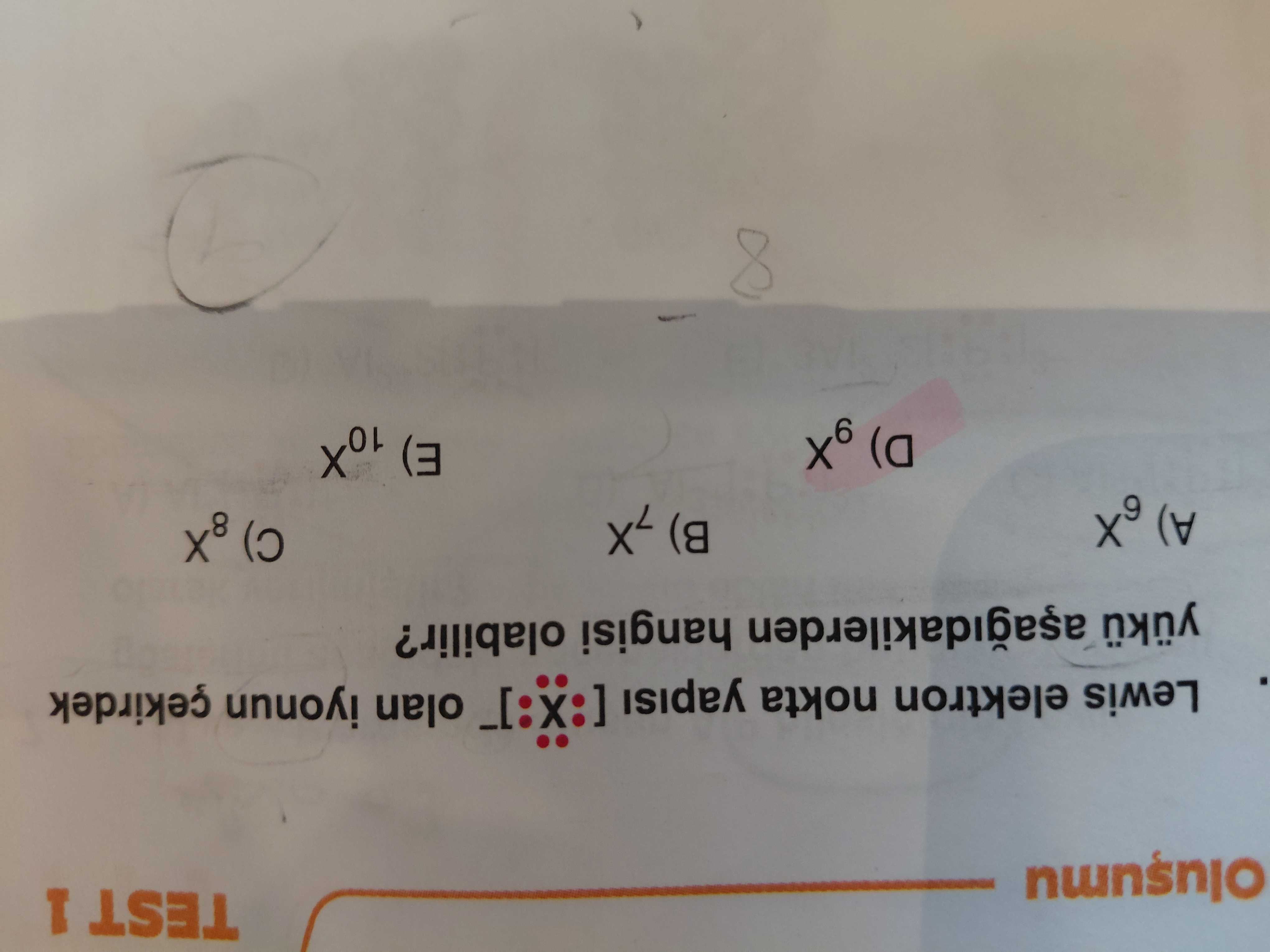 Lewis elektron nokta yapısı [: X :]⁻ olan iyonun çekirdek yükü aşağıdakilerden hangisi olabilir?
