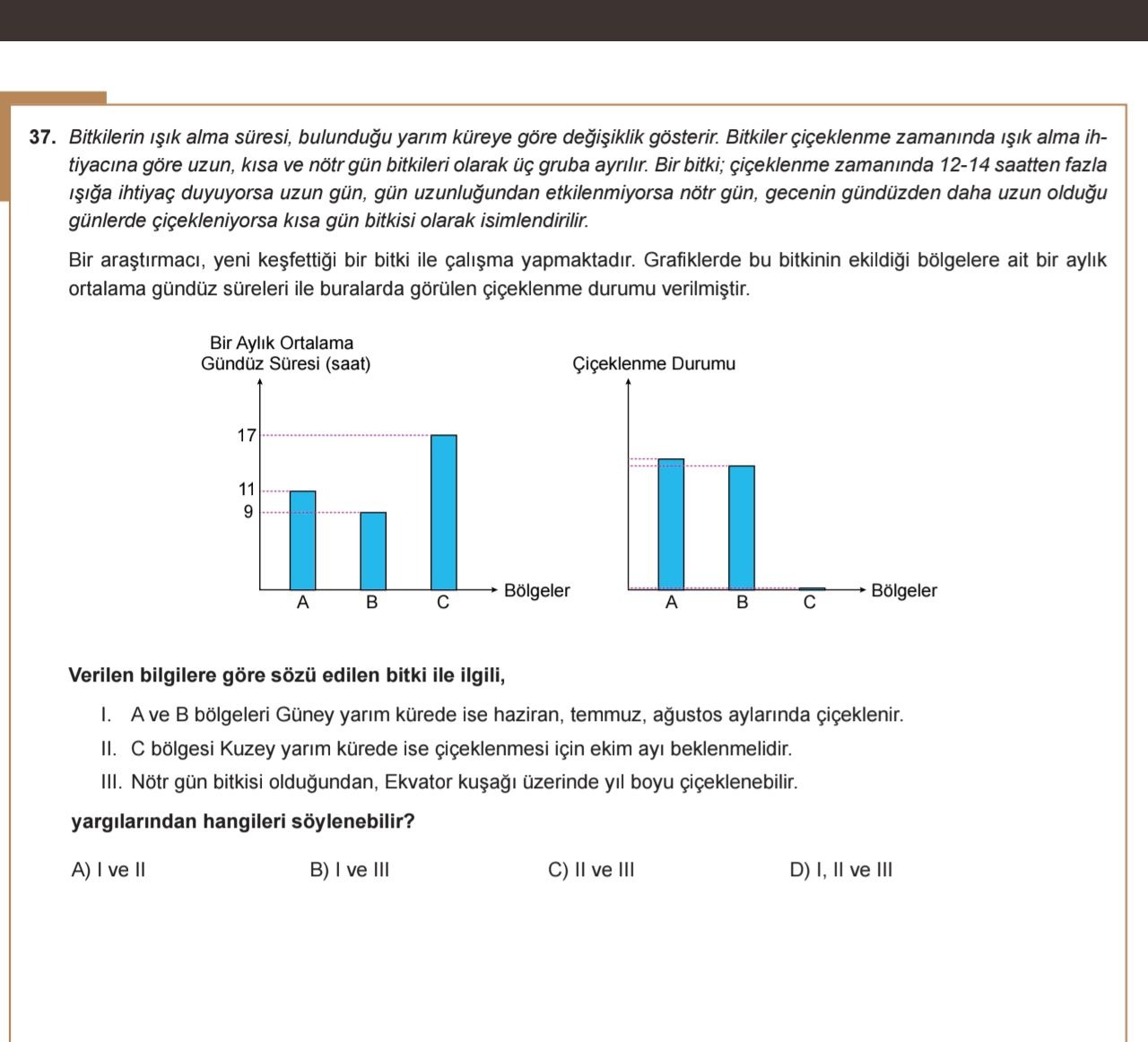 Bitkilerin ışık alma süresi, bulunduğu yarım küreye göre değişiklik gösterir. Bitkiler çiçeklenme