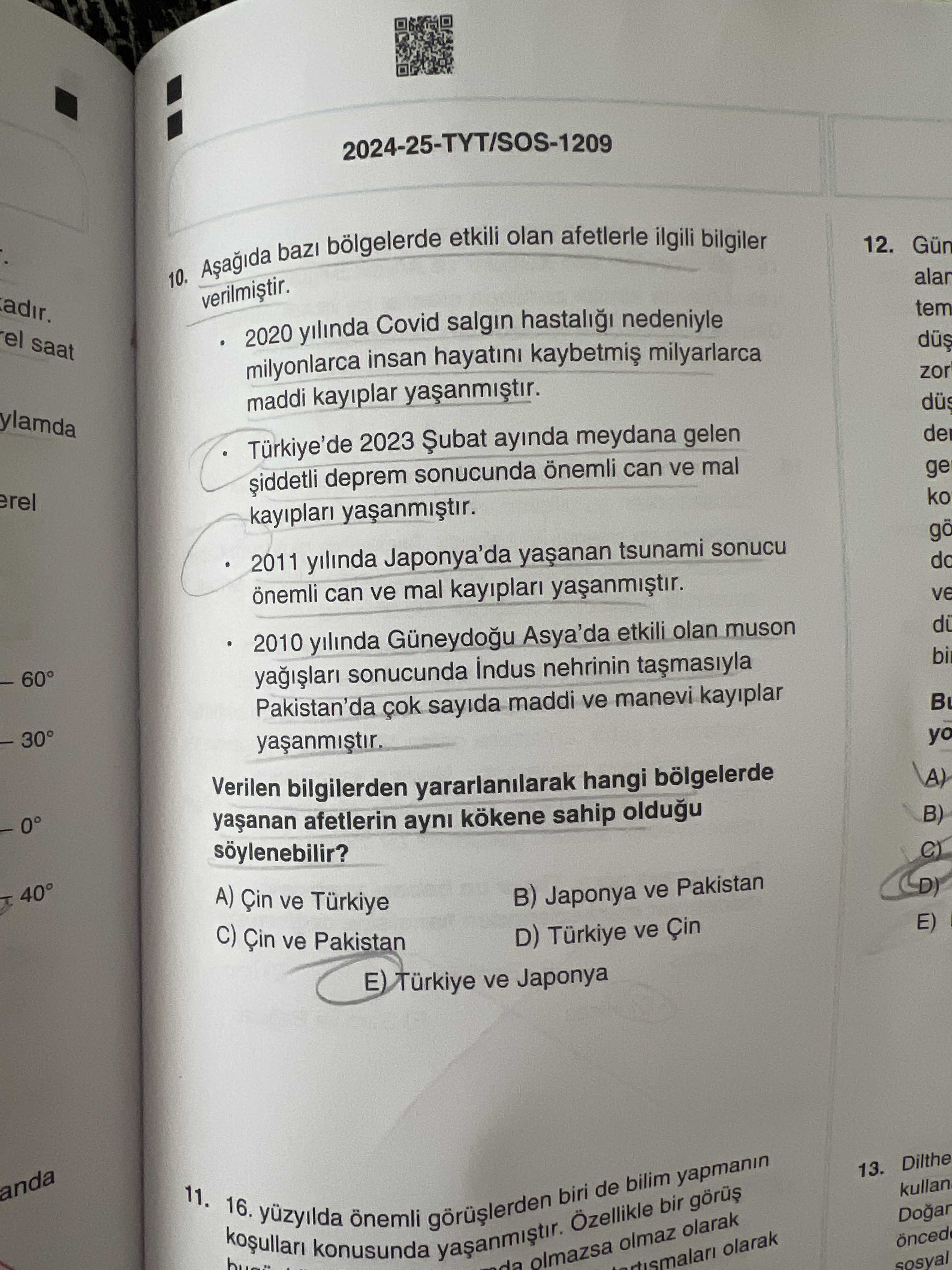 Aşağıda bazı bölgelerde etkili olan afetlerle ilgili bilgiler verilmiştir. • 2020 yılında Covid