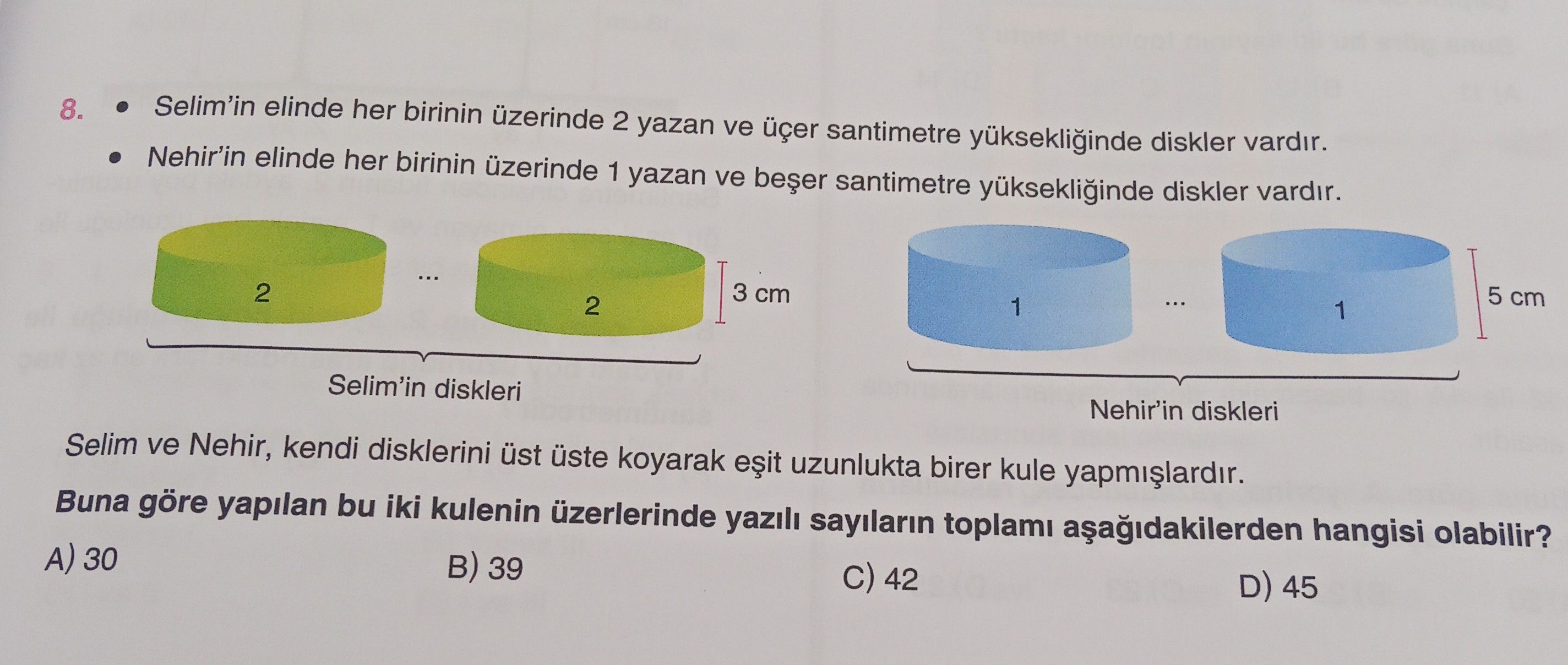 • Selim'in elinde her birinin üzerinde 2 yazan ve üçer santimetre yüksekliğinde diskler vardır. •