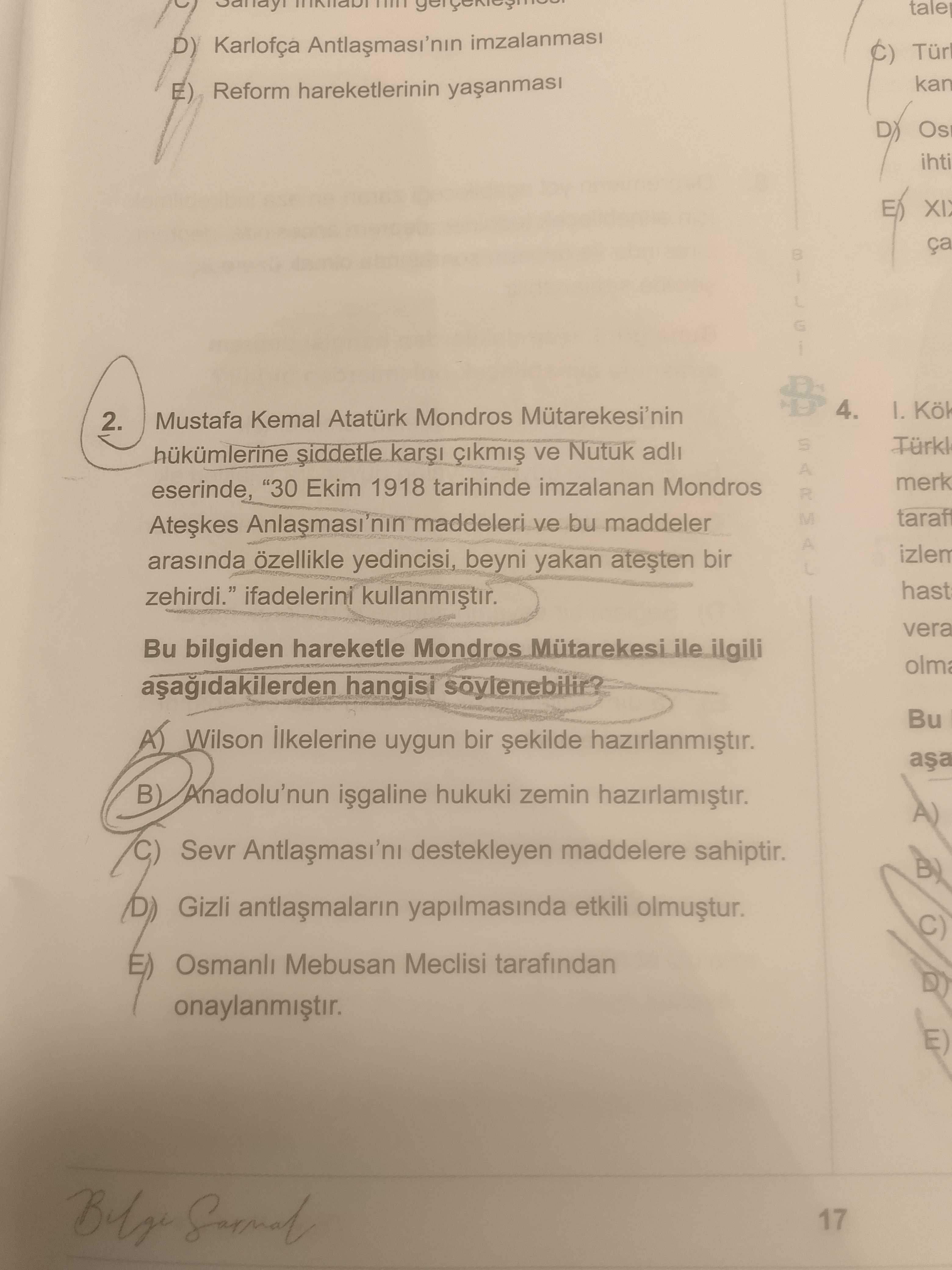 Mustafa Kemal Atatürk Mondros Mütarekesi'nin hükümlerine şiddetle karşı çıkmış ve Nutuk adlı