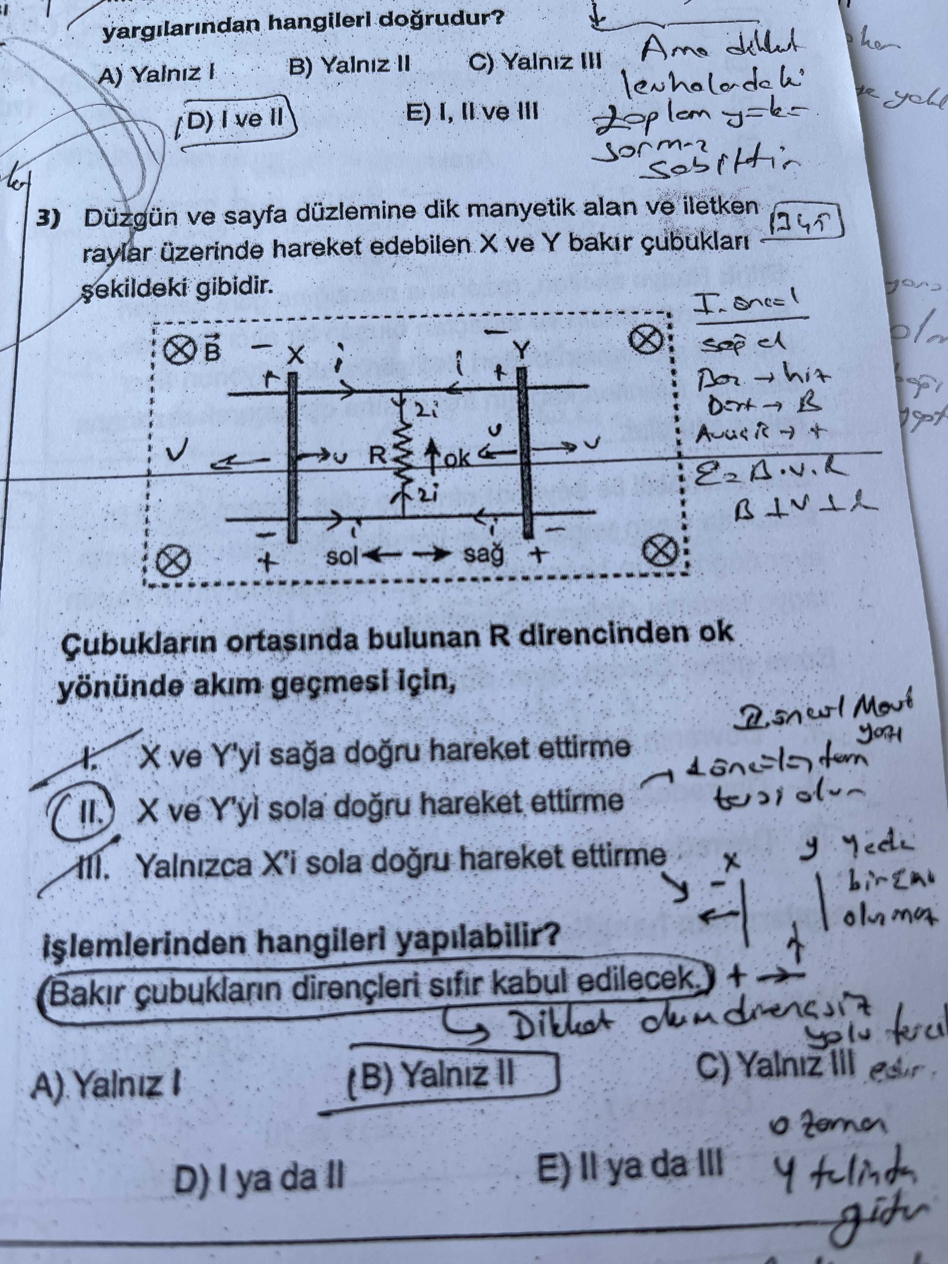 Düzgün ve sayfa düzlemine dik manyetik alan ve iletken raylar üzerinde hareket edebilen X ve Y bakır