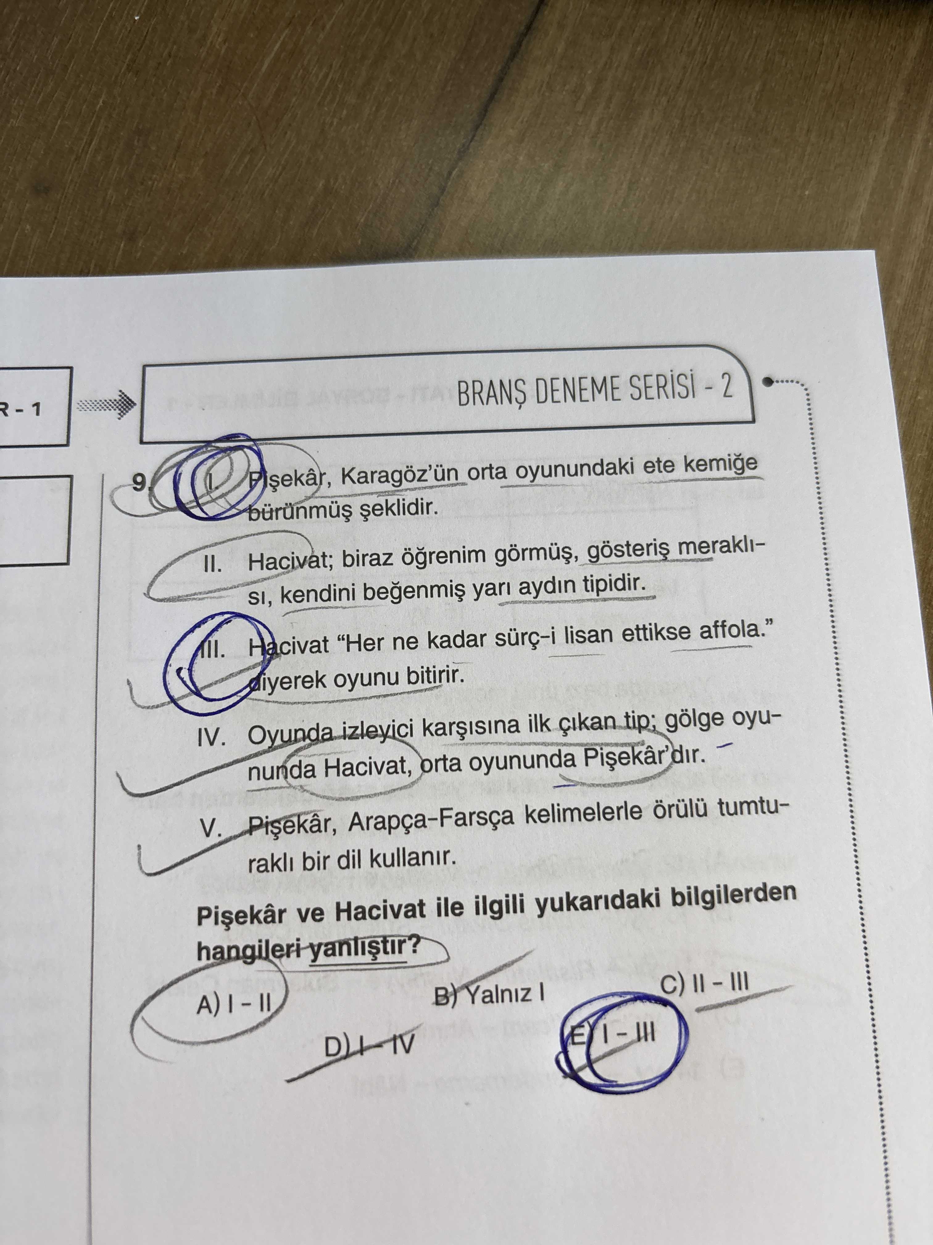 I. Pişekâr, Karagöz'ün orta oyunundaki ete kemiğe bürünmüş şeklidir. II. Hacivat; biraz öğrenim