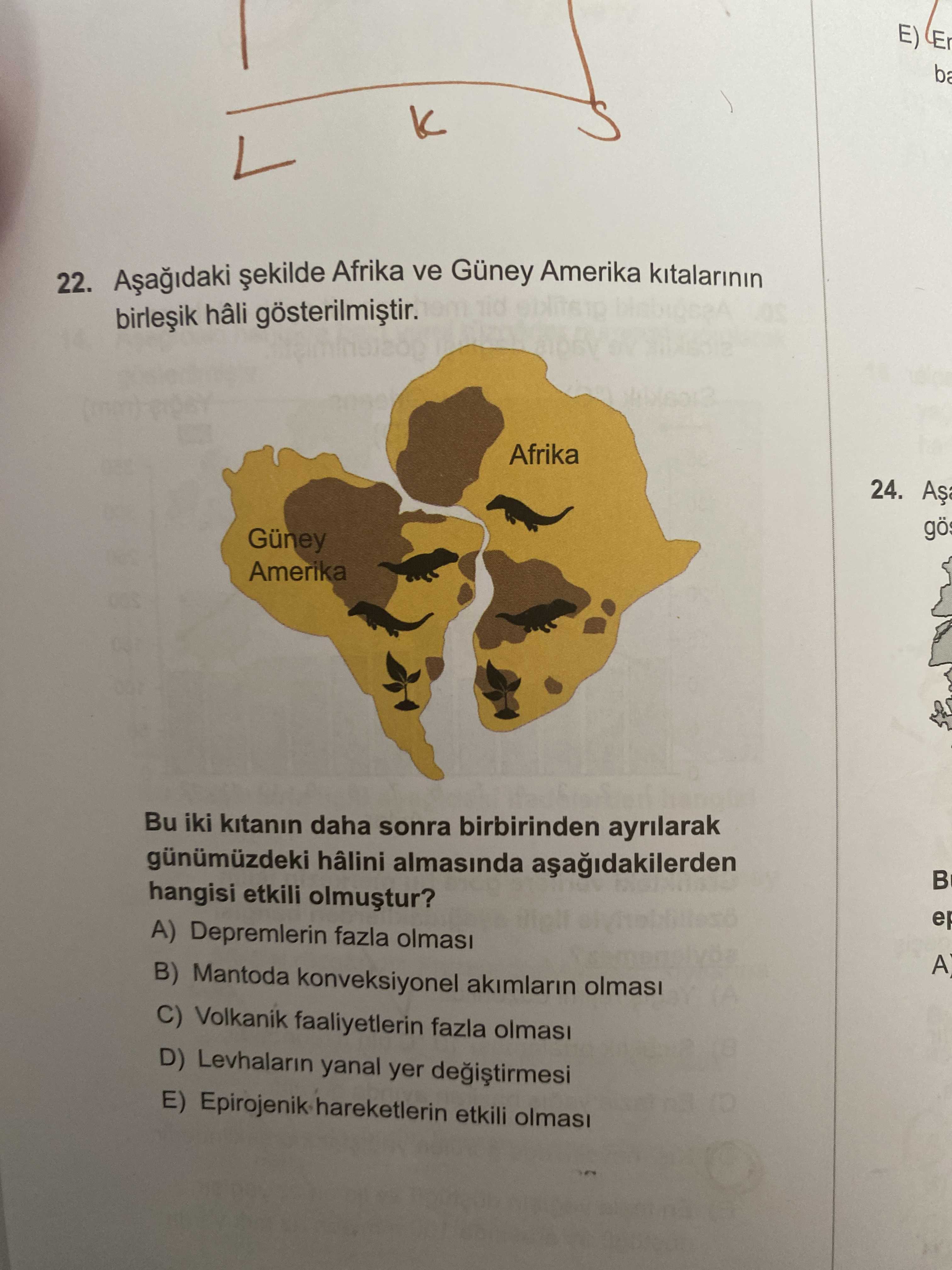 Aşağıdaki şekilde Afrika ve Güney Amerika kıtalarının birleşik hâli gösterilmiştir. Bu iki kıtanın