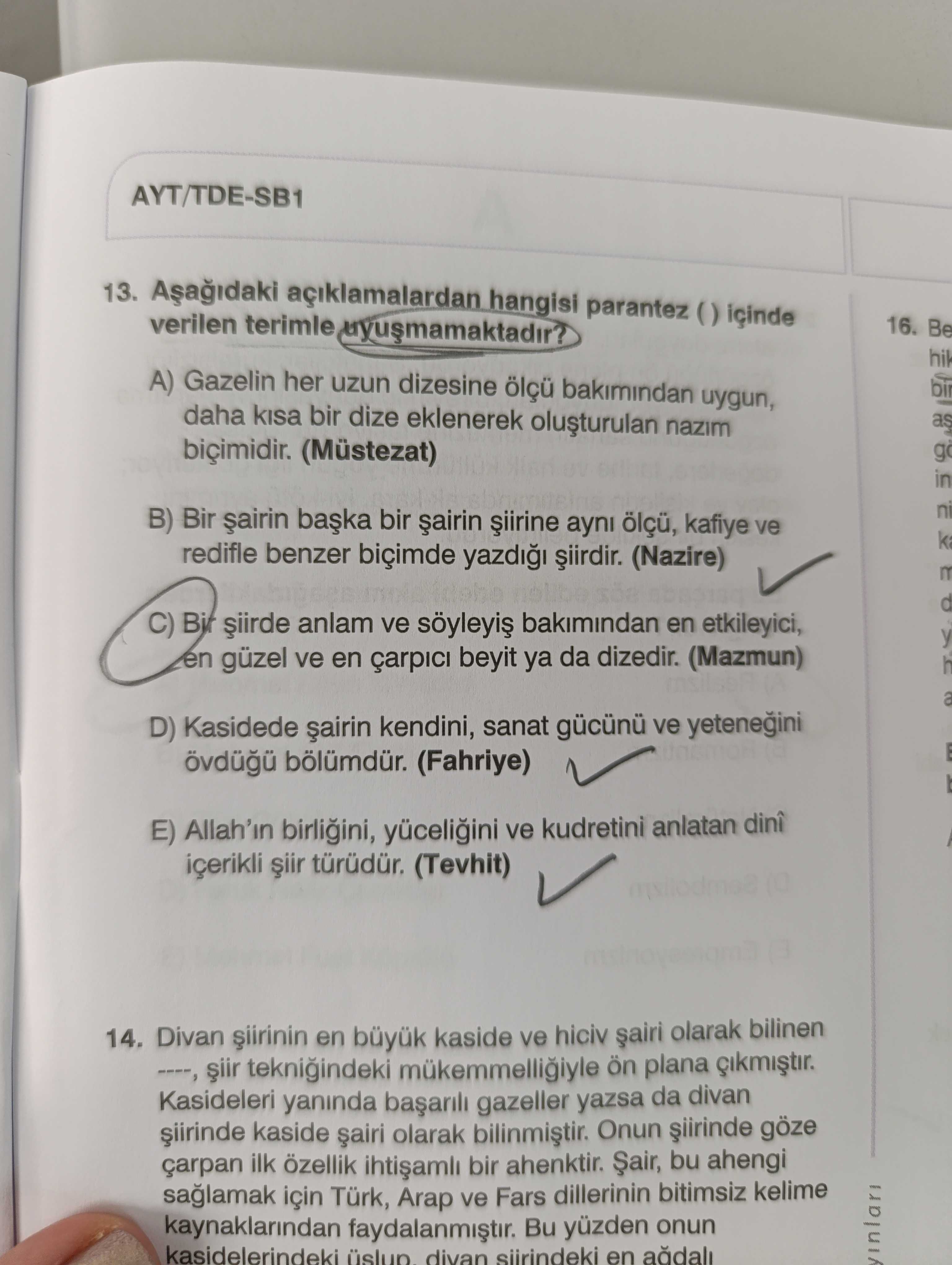 Aşağıdaki açıklamalardan hangisi parantez ( ) içinde verilen terimle uyuşmamaktadır?