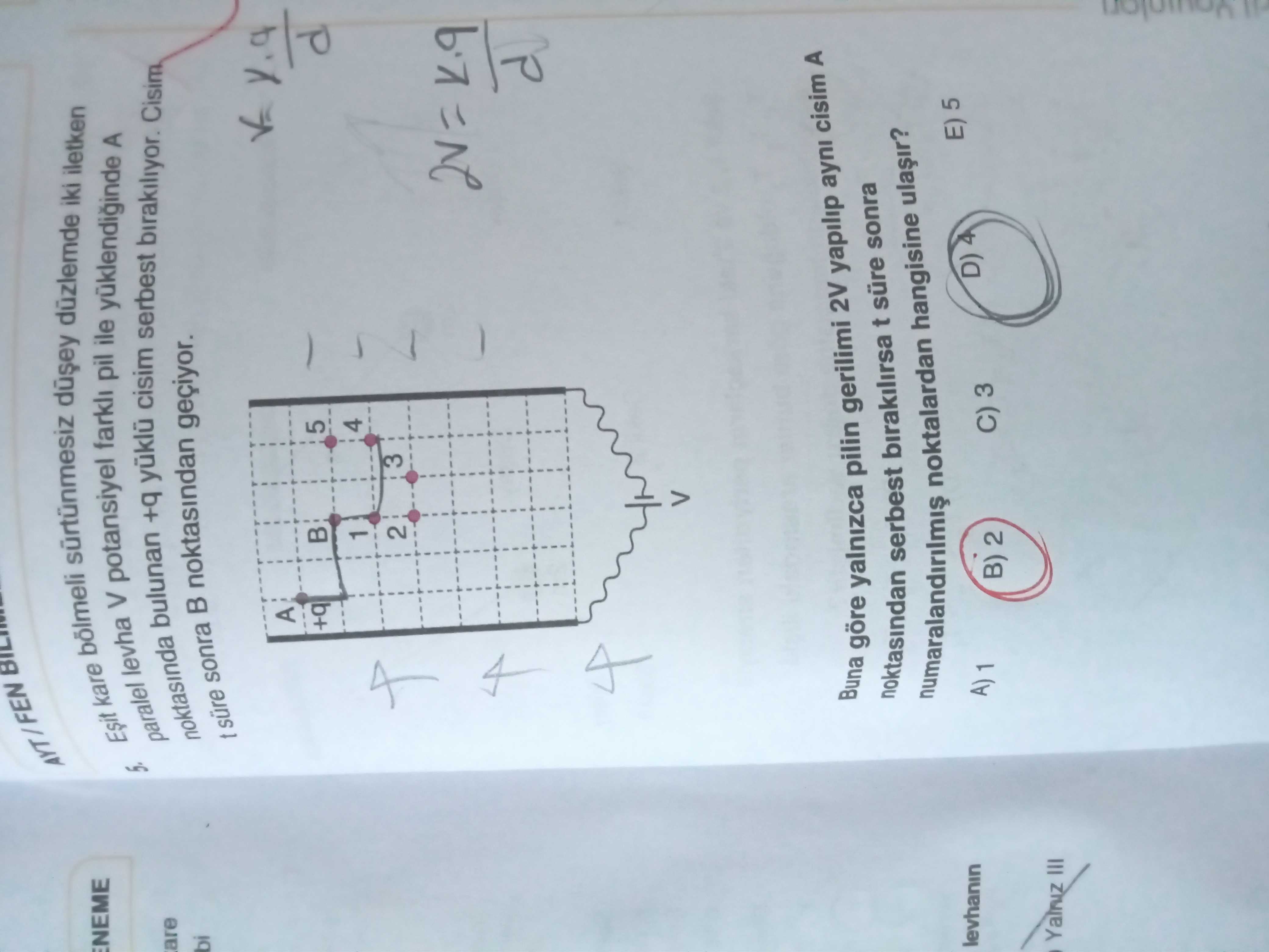Eşit kare bölmeli sürtünmesiz düşey düzlemde iki iletken paralel levha V potansiyel farklı pil ile