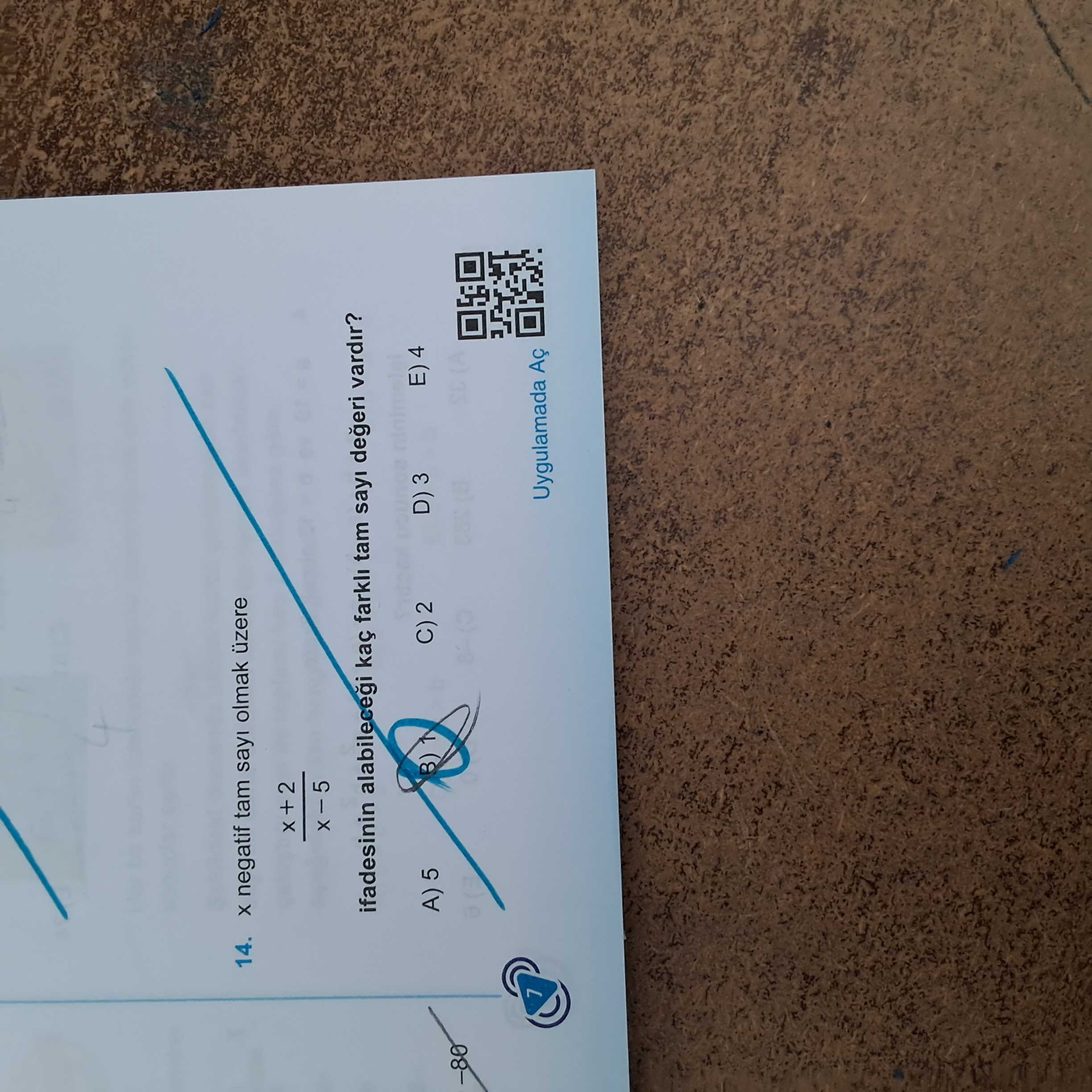 x negatif tam sayı olmak üzere (x + 2) / (x − 5) ifadesinin alabileceği kaç farklı tam sayı değeri