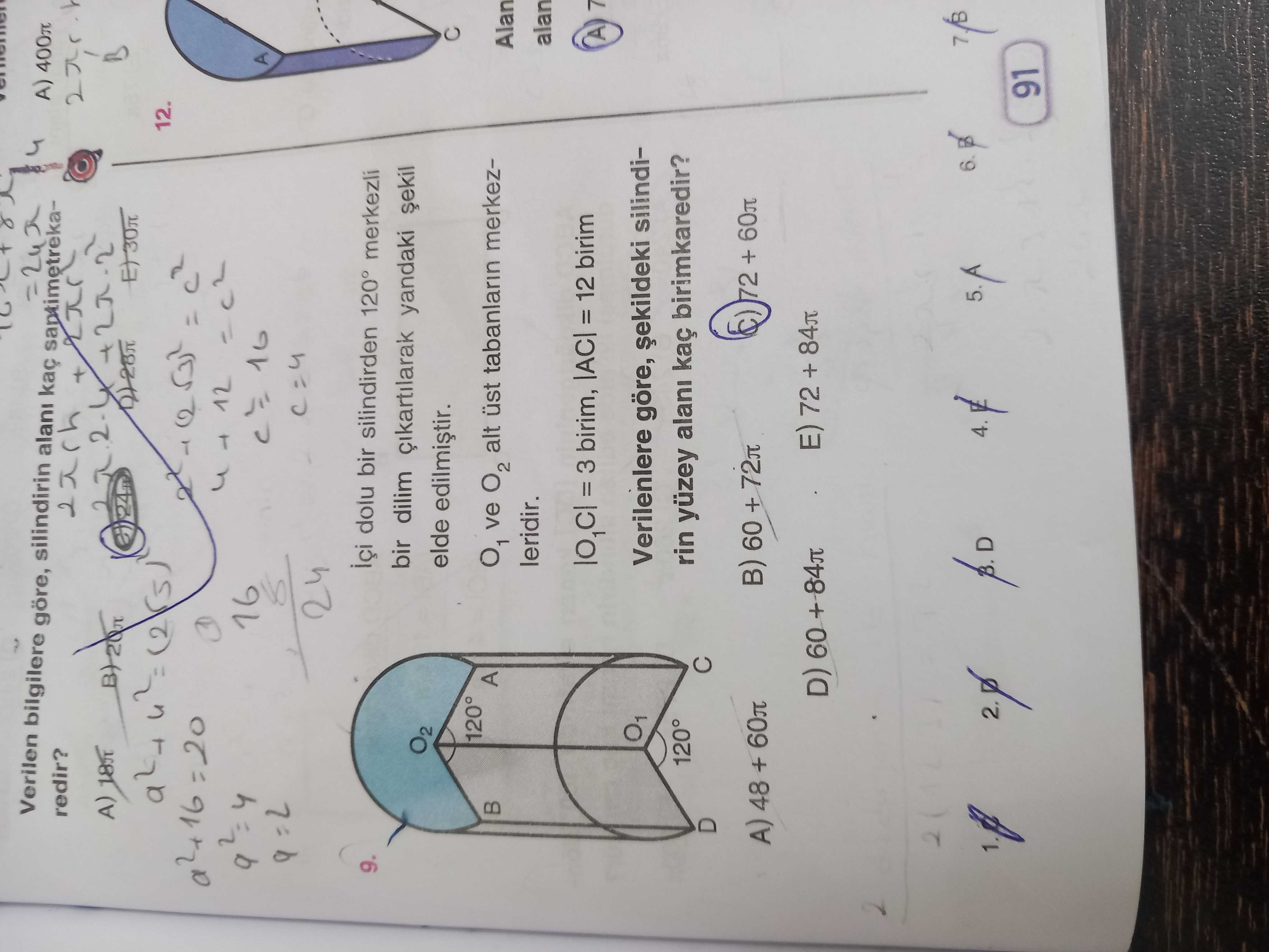 İçi dolu bir silindirden 120° merkezli bir dilim çıkartılarak yandaki şekil elde edilmiştir. O₁ ve