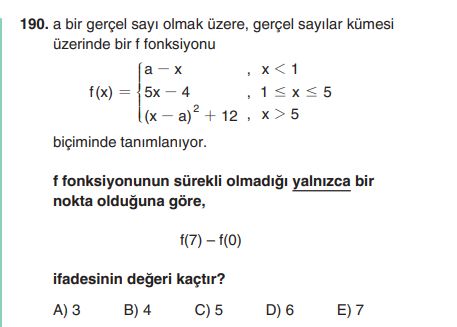a bir gerçel sayı olmak üzere, gerçel sayılar kümesi üzerinde bir f fonksiyonu f(x) = { a − x , x <