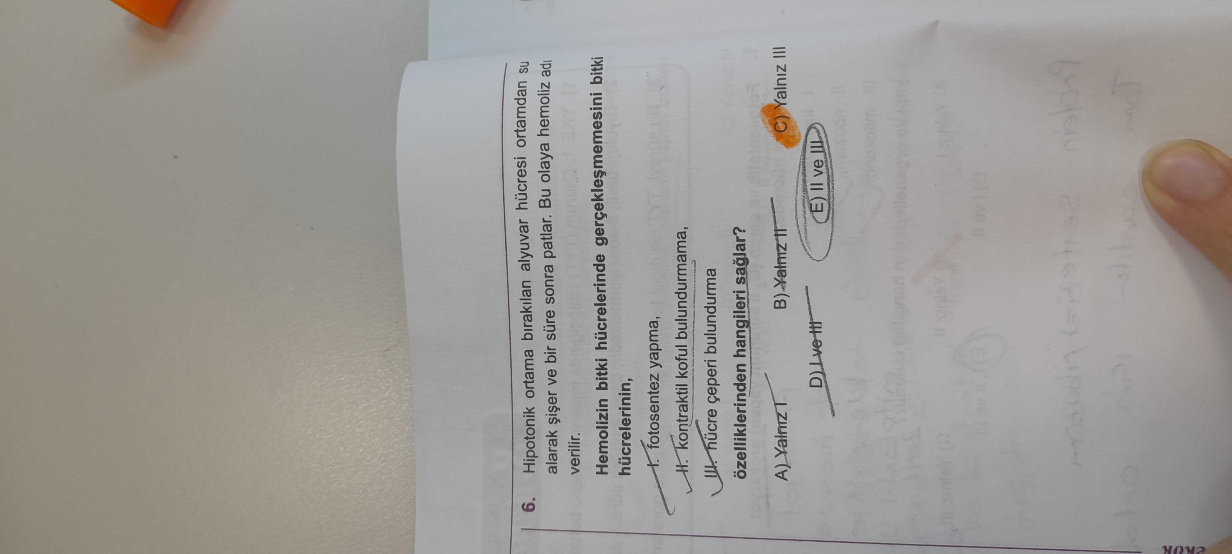 Hipotonik ortama bırakılan alyuvar hücresi ortamdan su alarak şişer ve bir süre sonra patlar. Bu