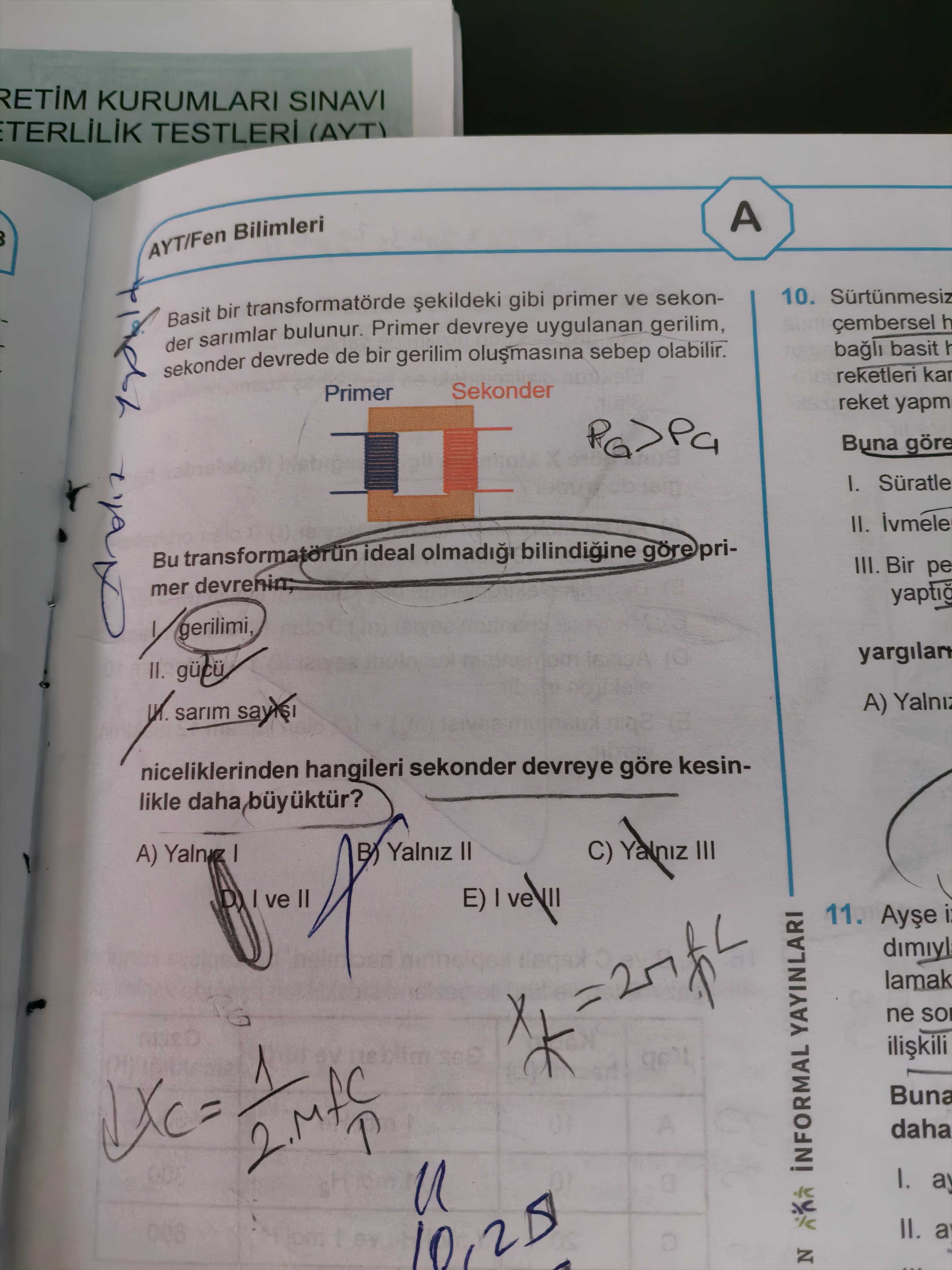 Basit bir transformatörde şekildeki gibi primer ve sekonder sarımlar bulunur. Primer devreye