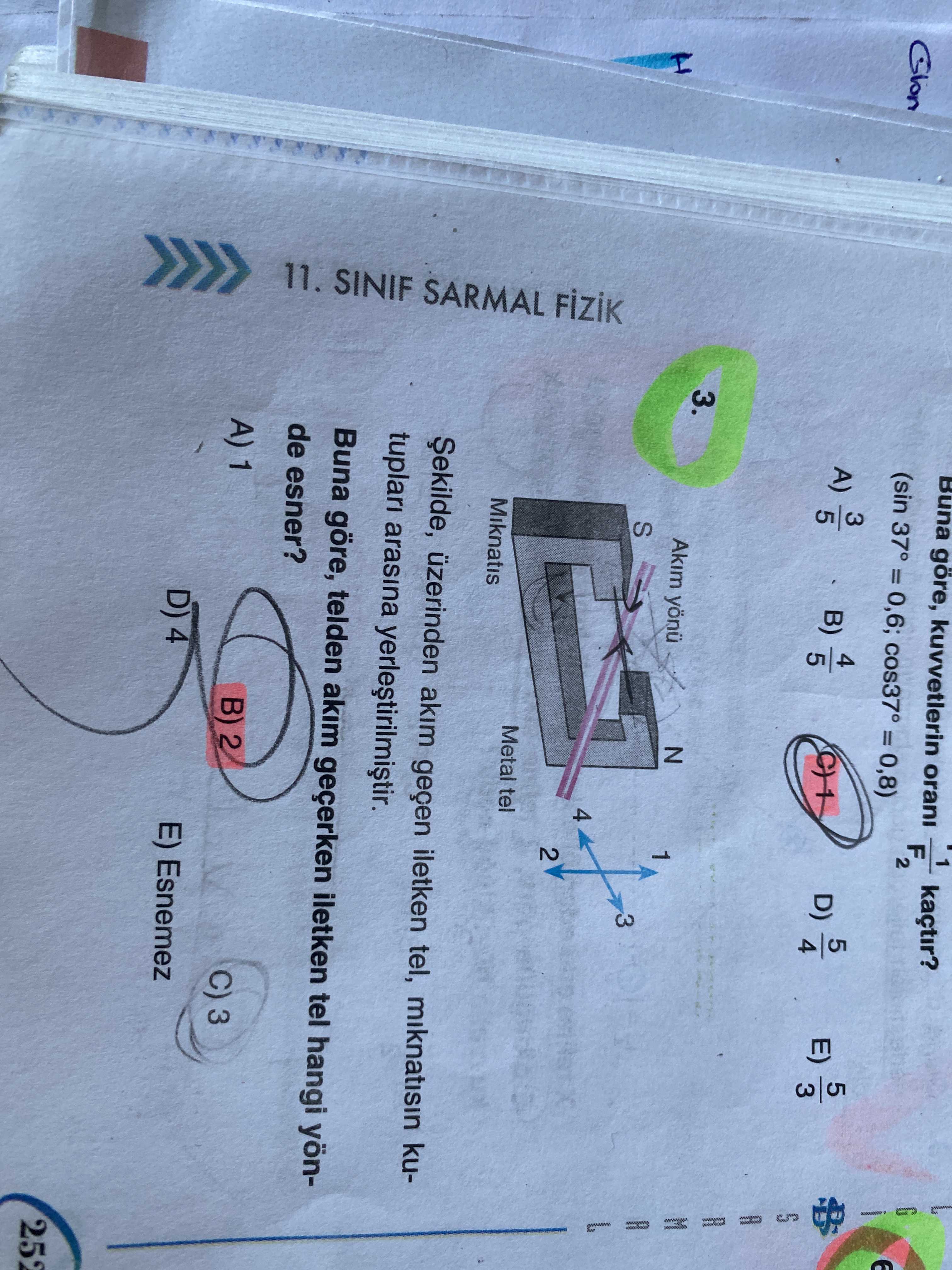 Şekilde, üzerinden akım geçen iletken tel, mıknatısın kutupları arasına yerleştirilmiştir. Buna