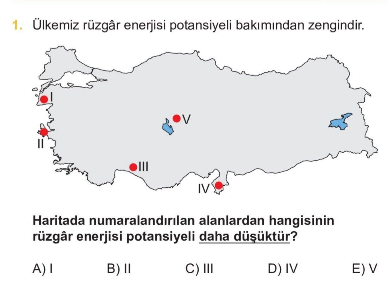 Ülkemiz rüzgâr enerjisi potansiyeli bakımından zengindir. Haritada numaralandırılan alanlardan