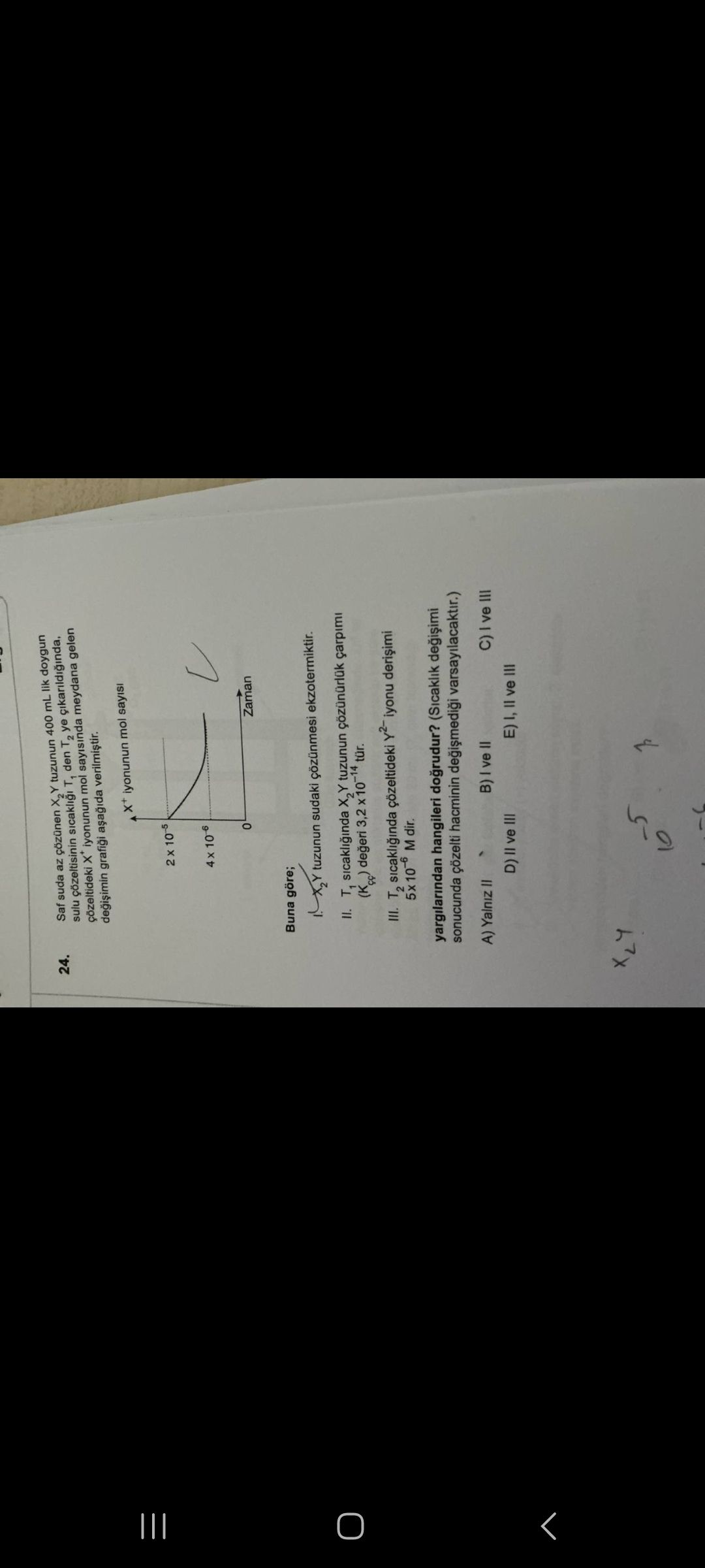 Saf suda az çözünen X₂Y tuzunun 400 mL lik doygun sulu çözeltisinin sıcaklığı T₁ den T₂ ye