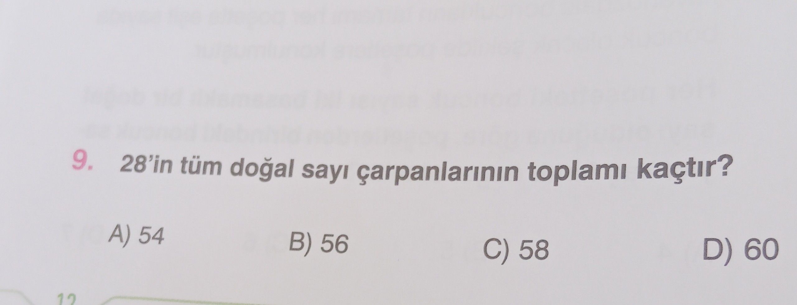 28'in tüm doğal sayı çarpanlarının toplamı kaçtır?